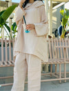 Beige Collar Linen Set