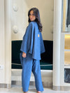 Blue Linen Harem Set