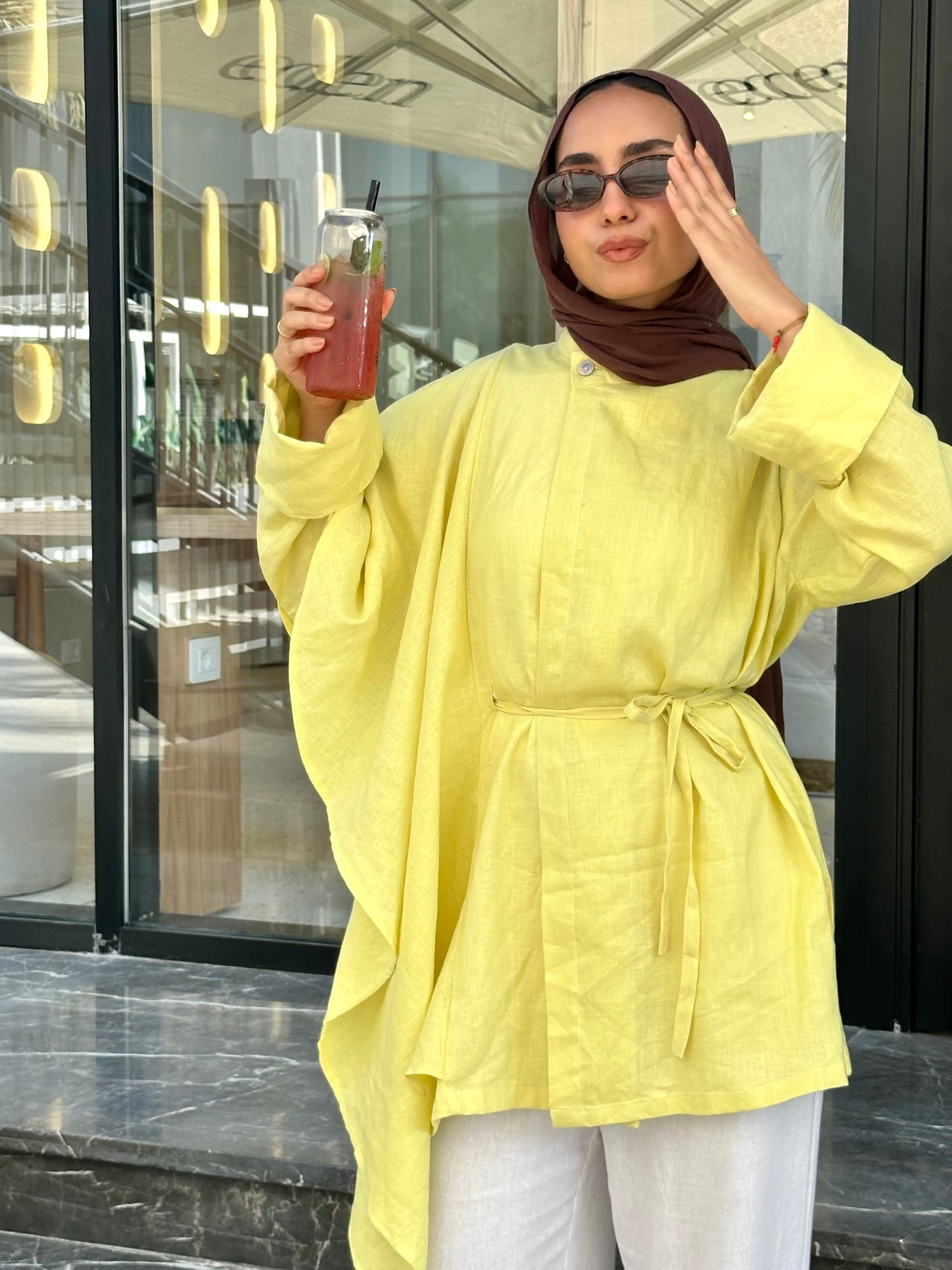 Yellow Side Ruffle Linen Shirt