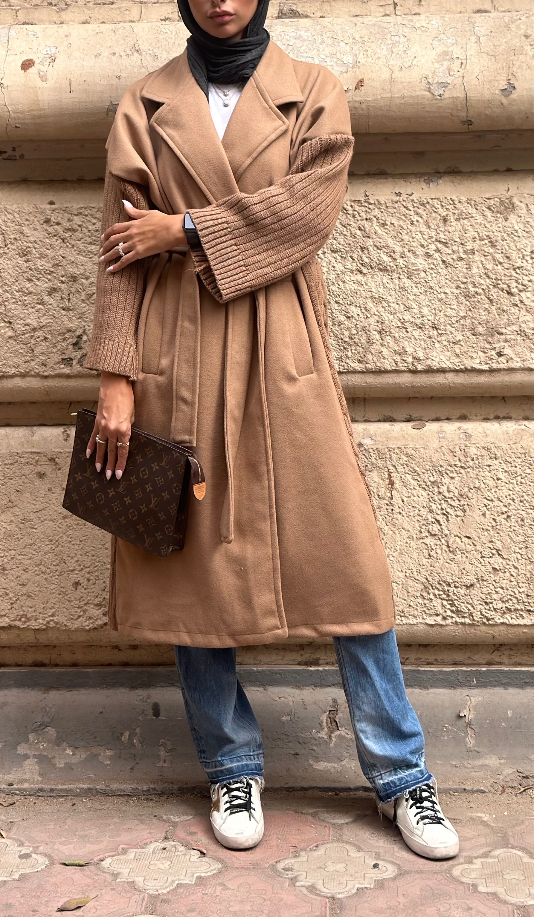 Camel Wool x Knit Coat