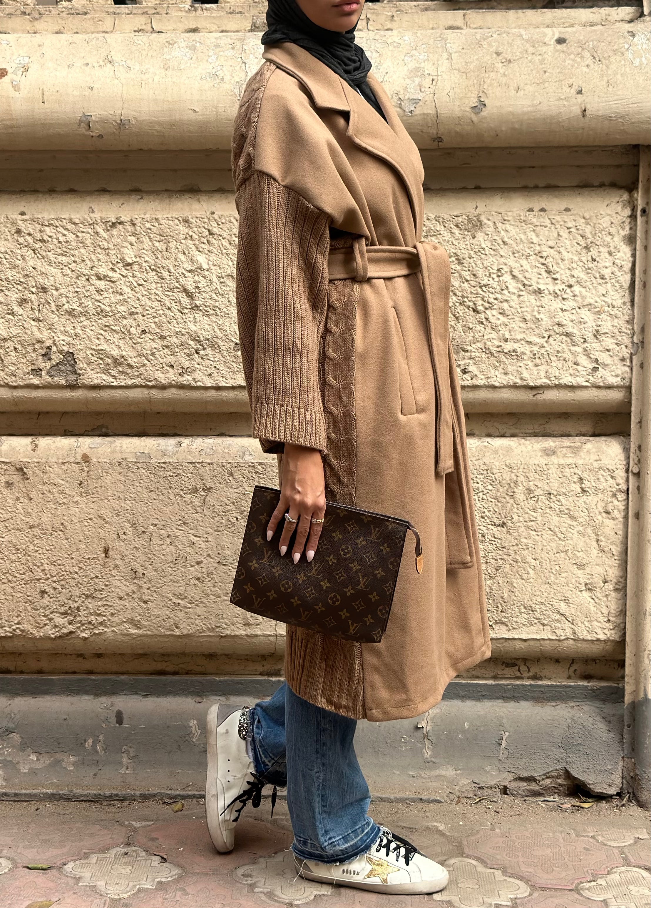 Camel Wool x Knit Coat