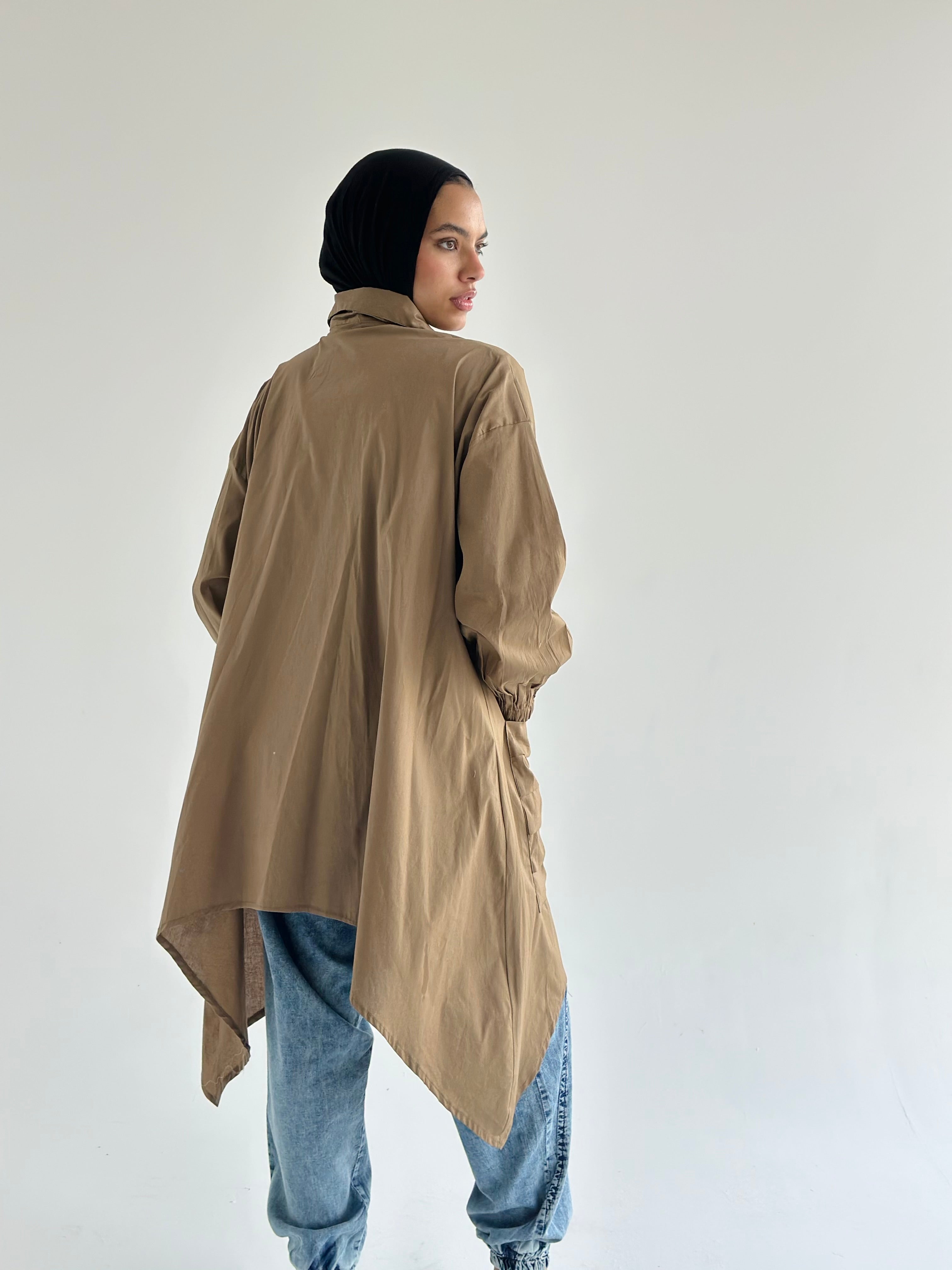 Olive Big Pockets Poplin Shirt