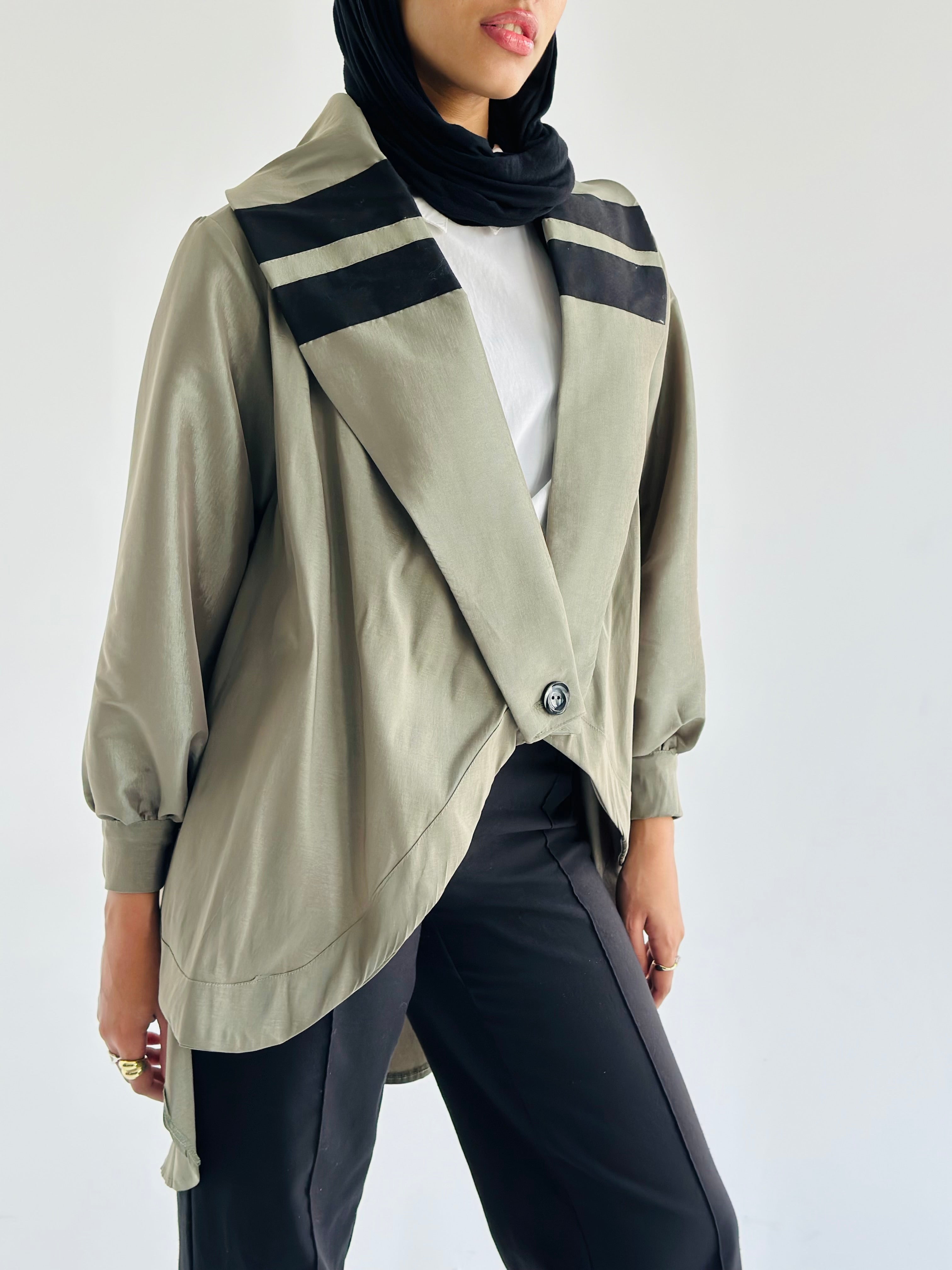Olive High Low Taftan Shirt