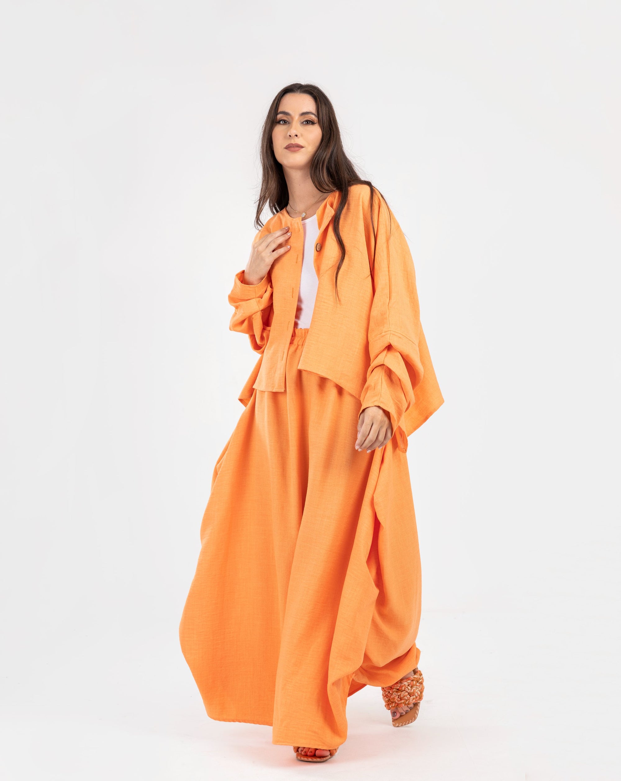 Orange Crumbled Skirt Set