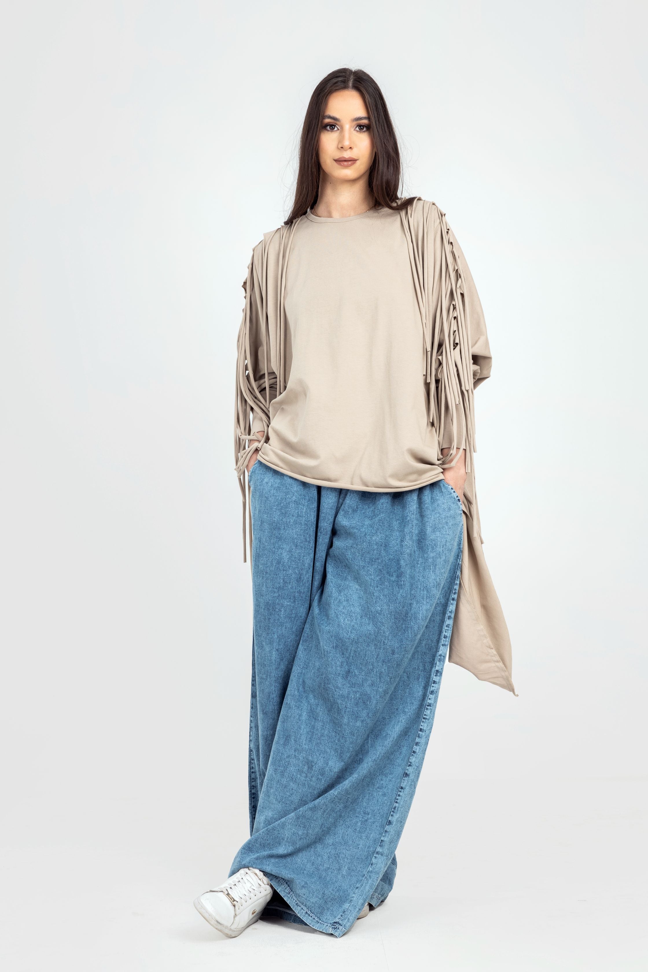Beige Cotton Fringes Top