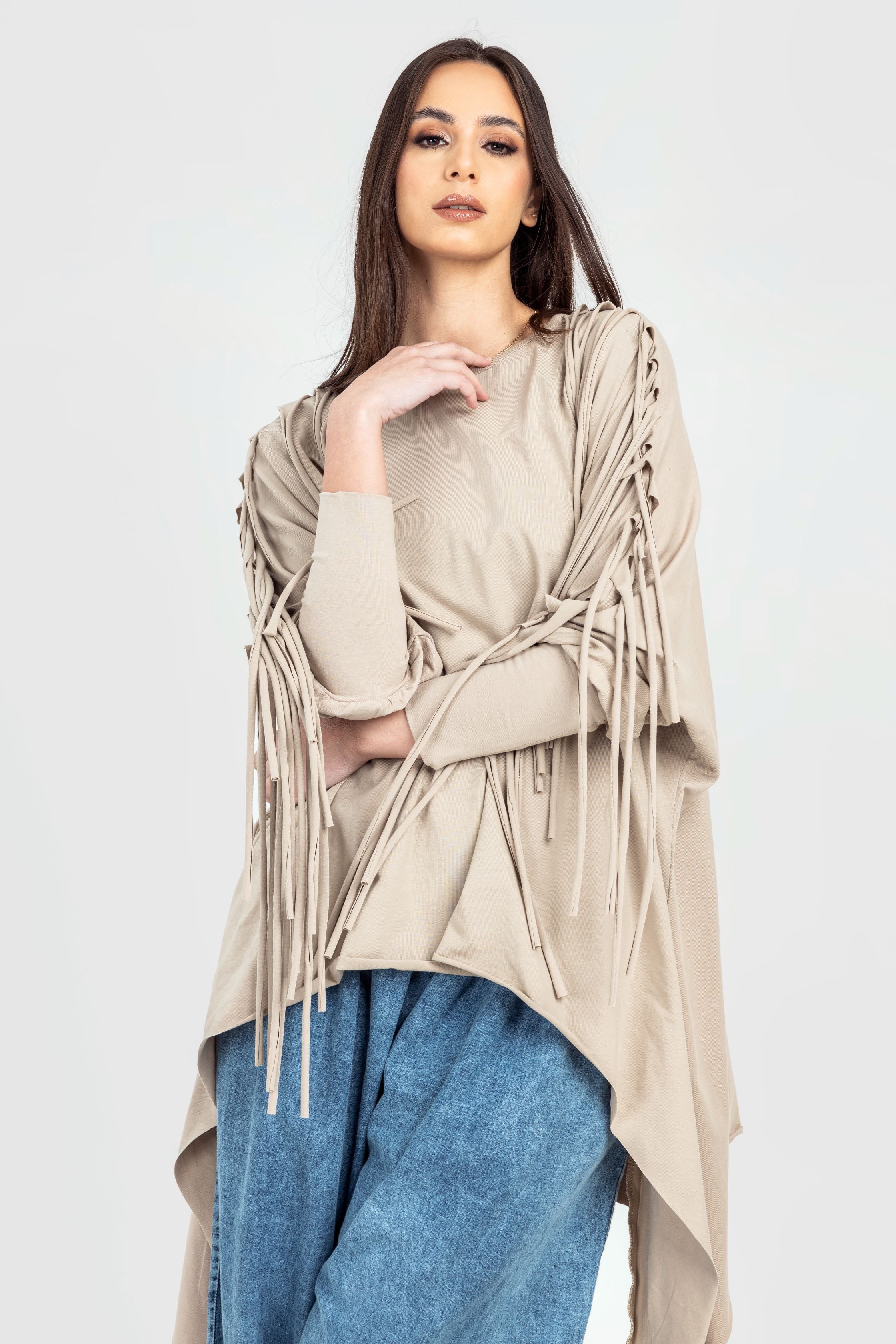 Beige Cotton Fringes Top