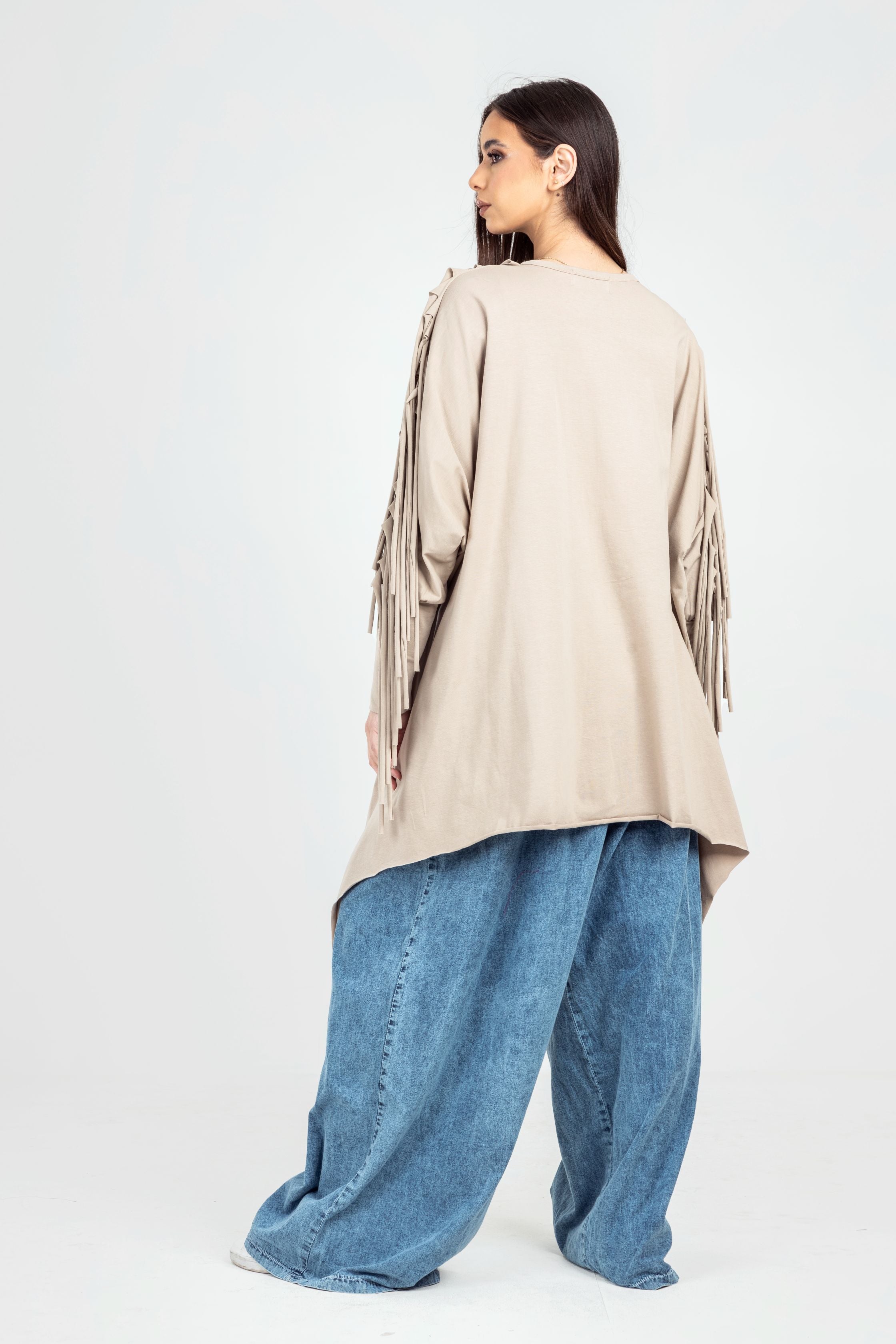 Beige Cotton Fringes Top