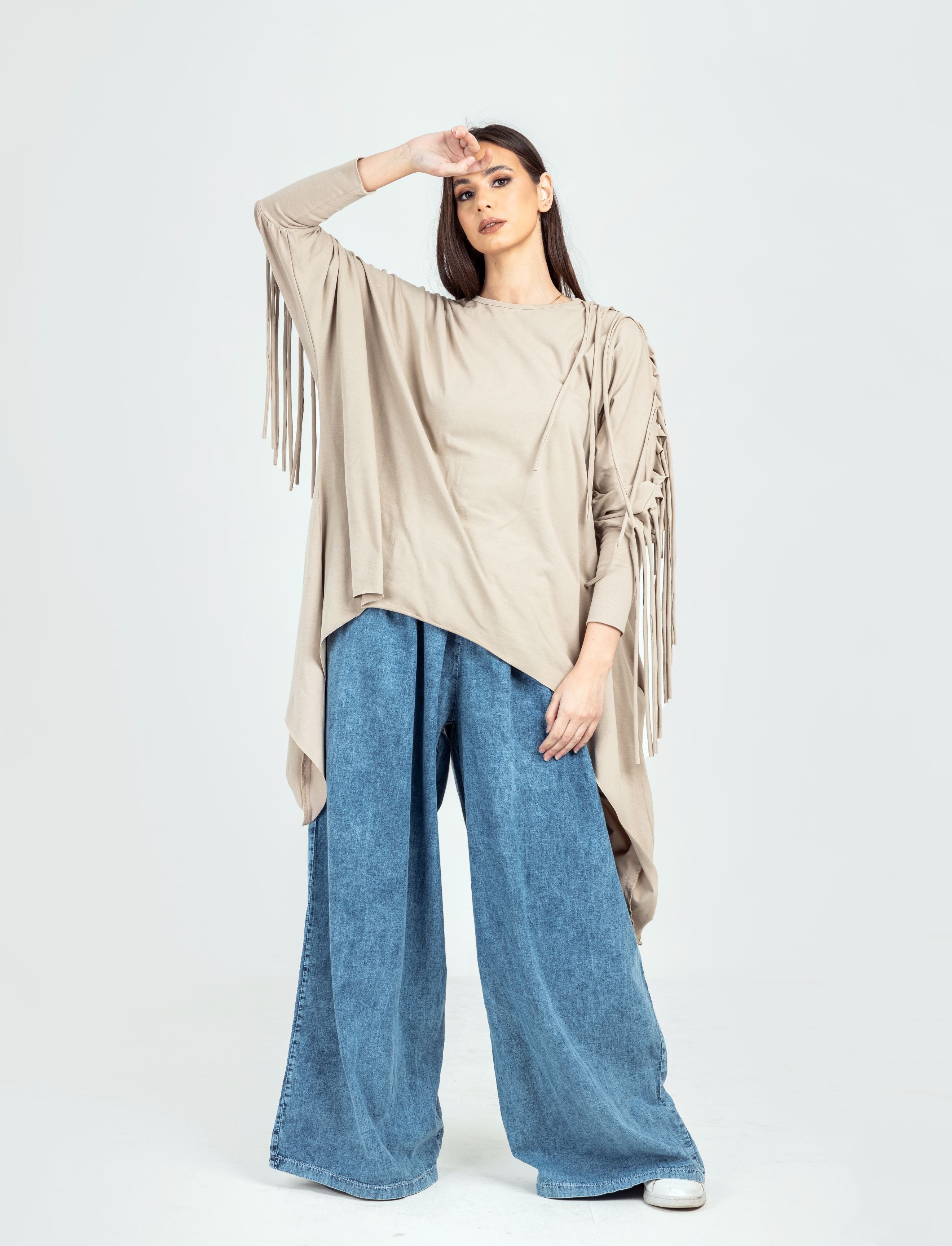 Beige Cotton Fringes Top