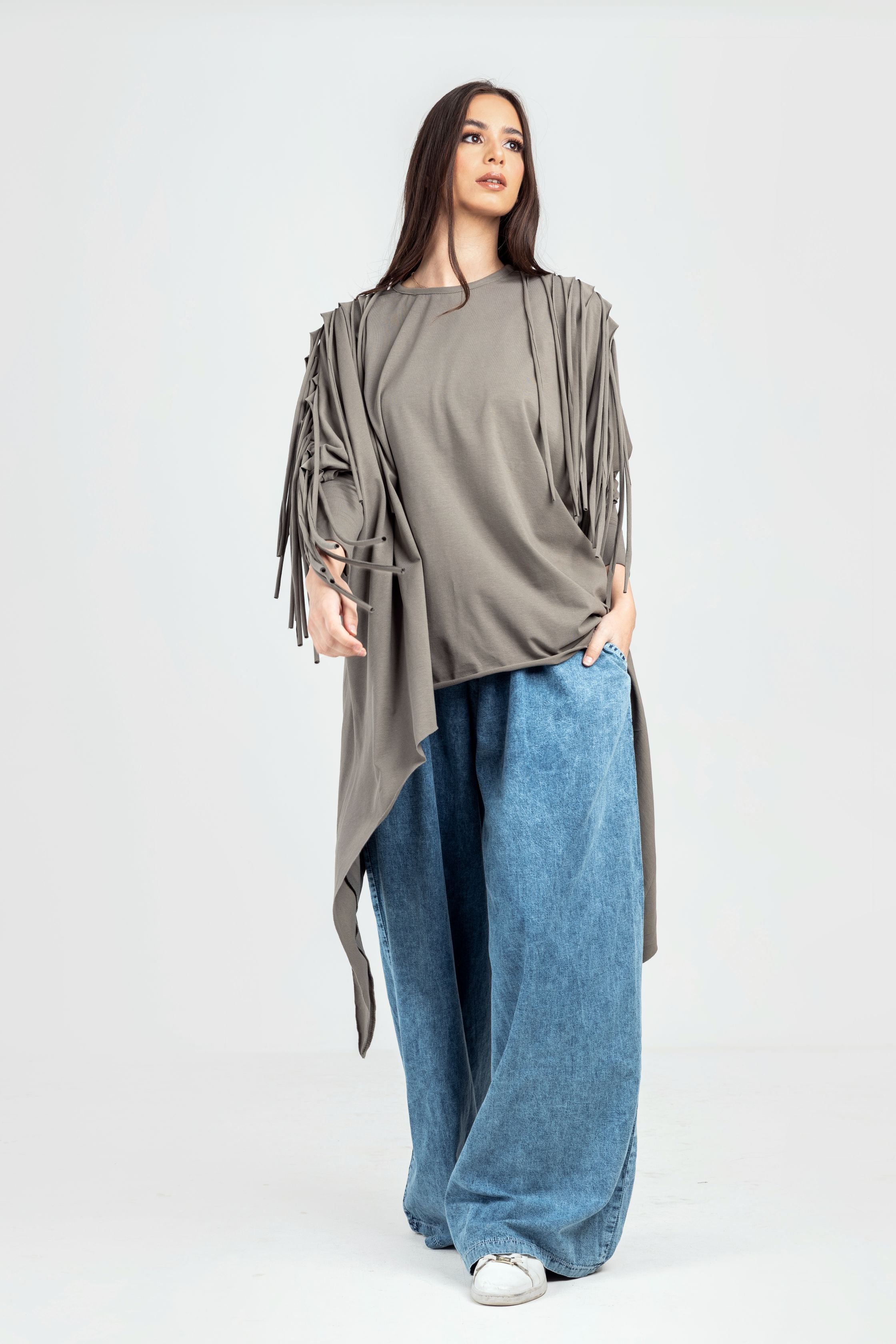 Olive Cotton Fringes Top