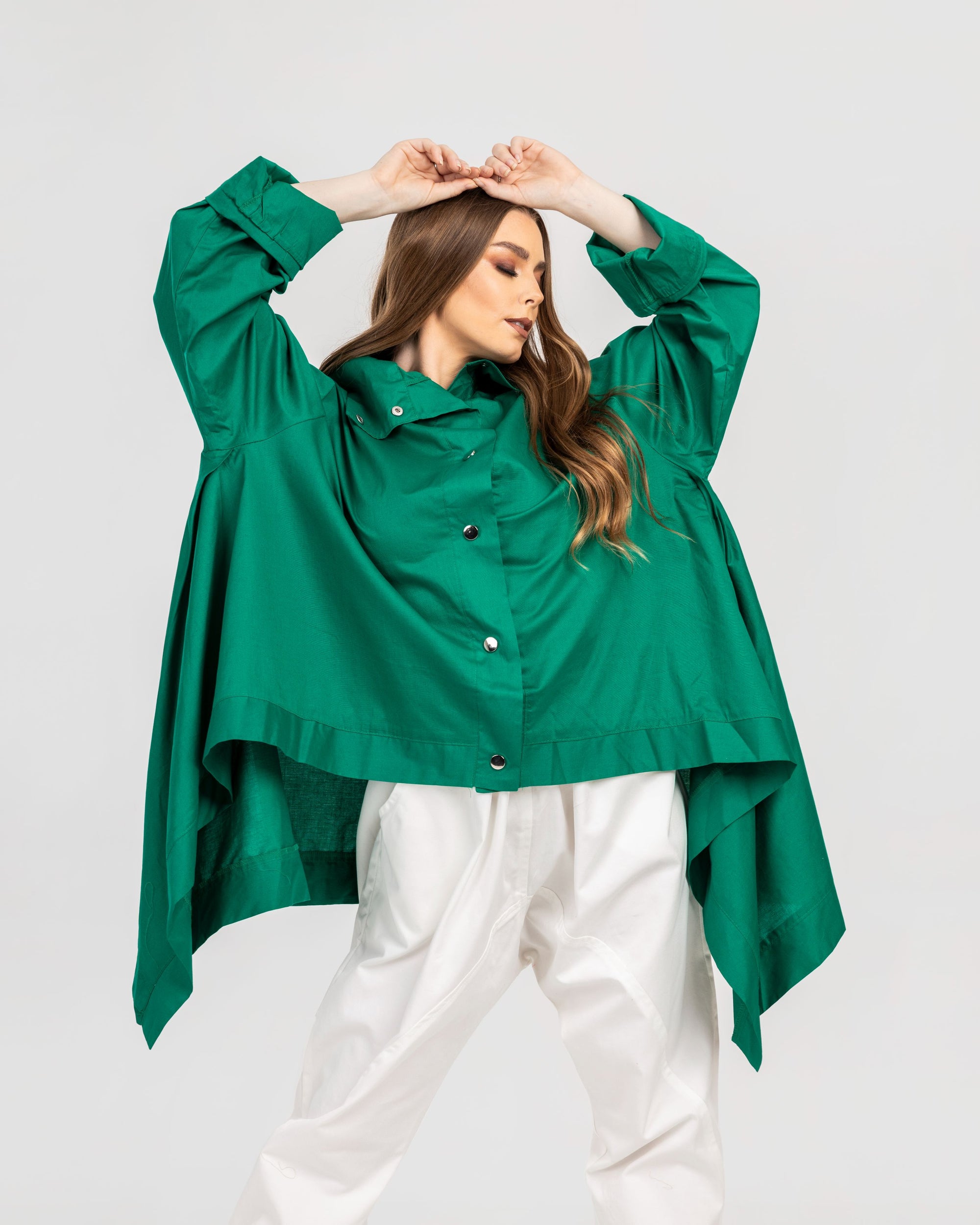Green Asymmetrical Poplin Shirt