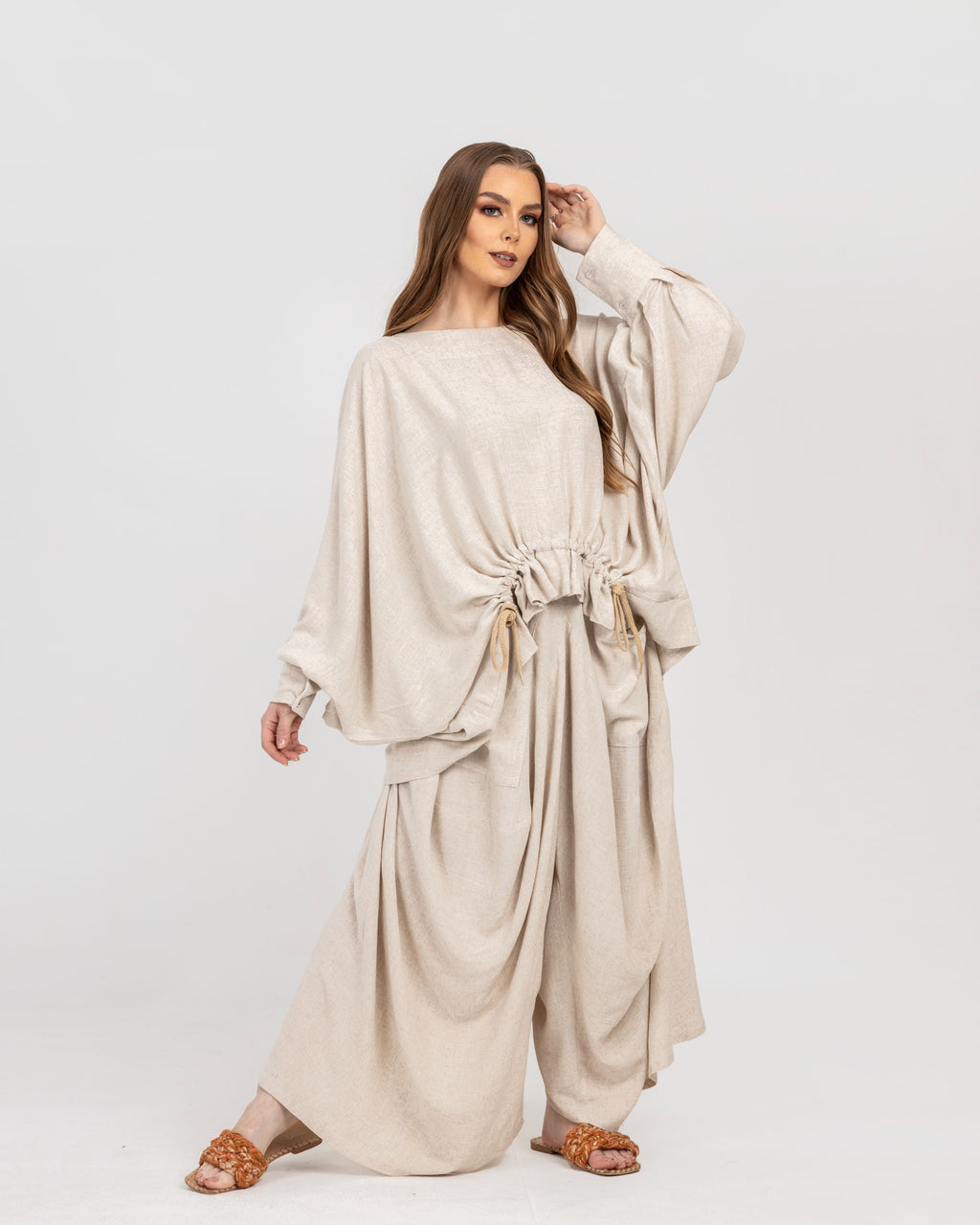 Beige Linen Drawstring Set