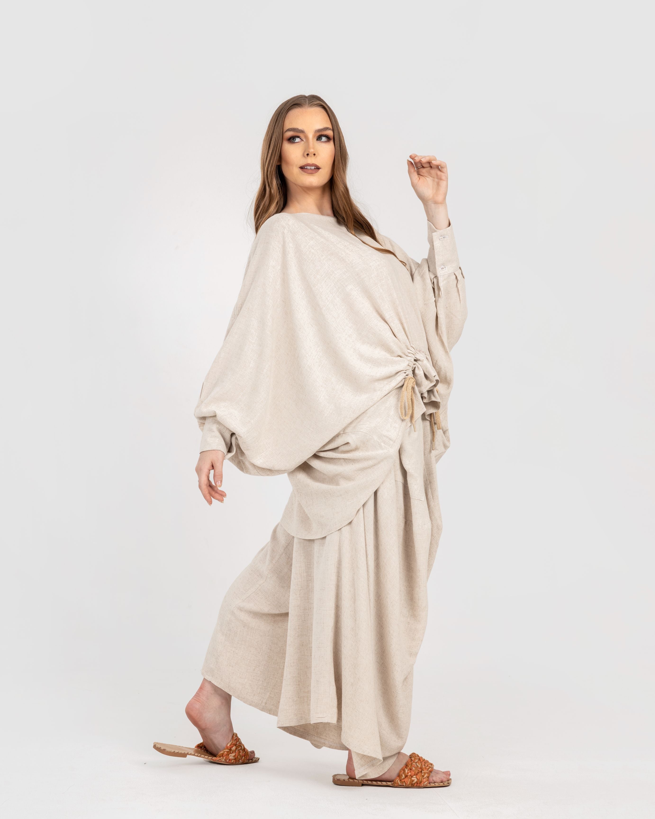 Beige Linen Drawstring Set
