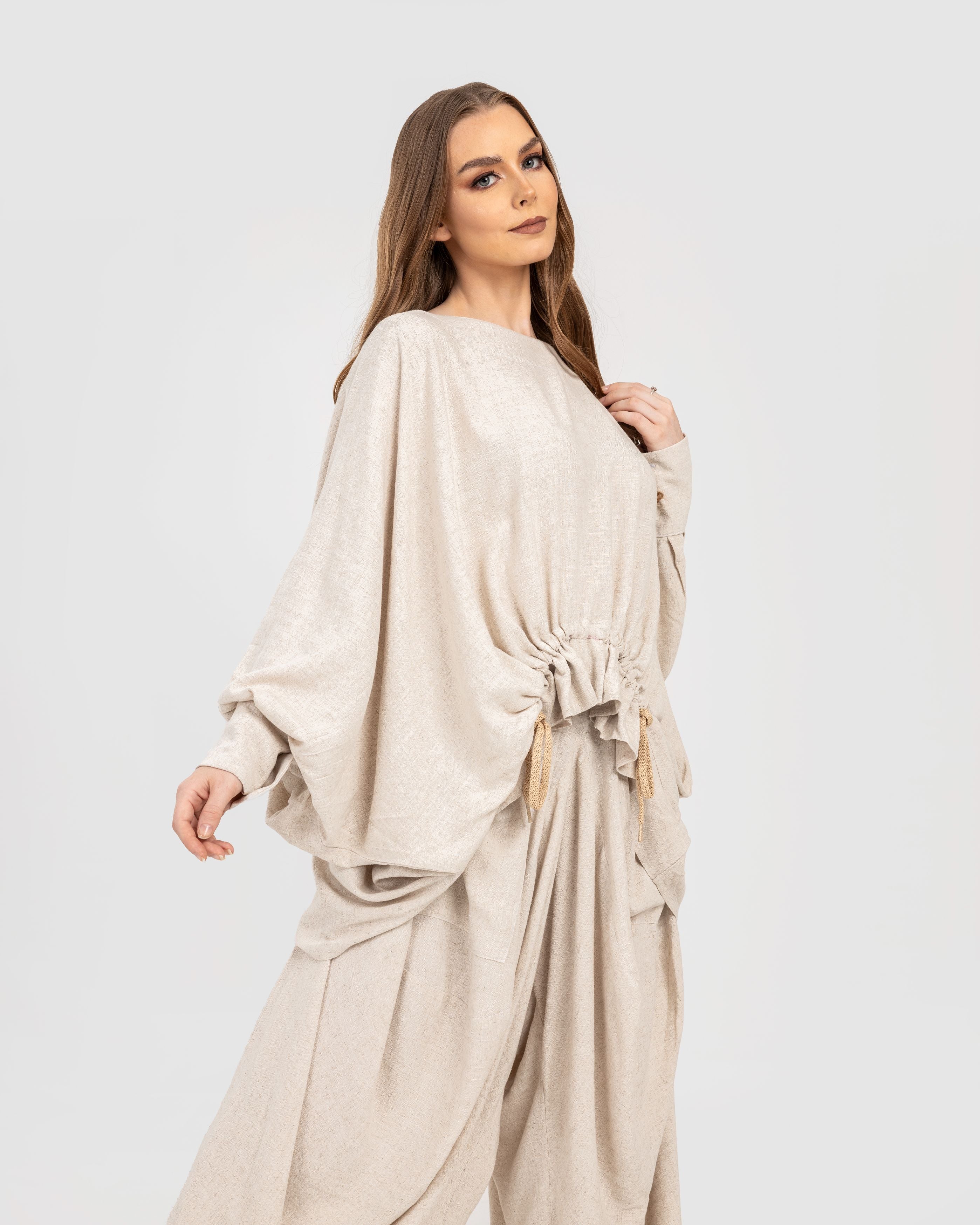 Beige Linen Drawstring Set