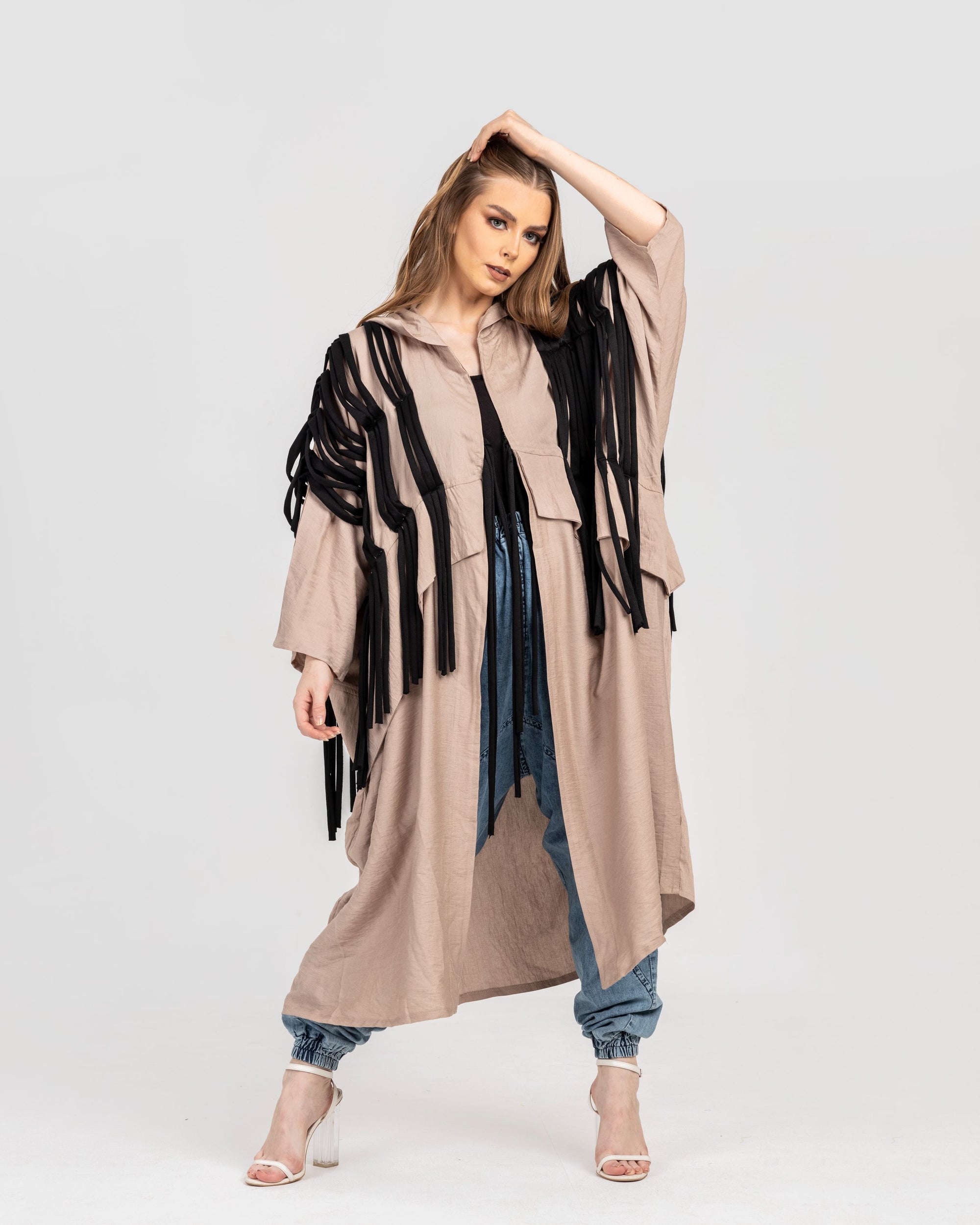 Beige Linen With Cotton Fringes Cardigan