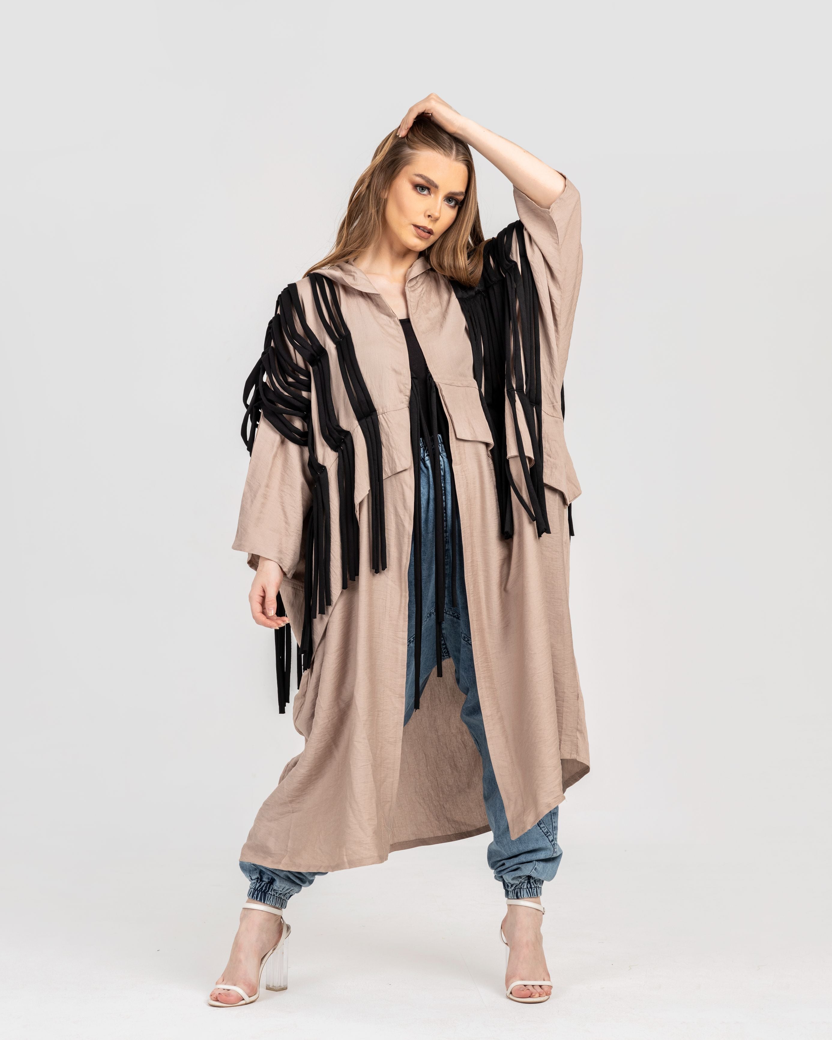 Beige Linen With Cotton Fringes Cardigan