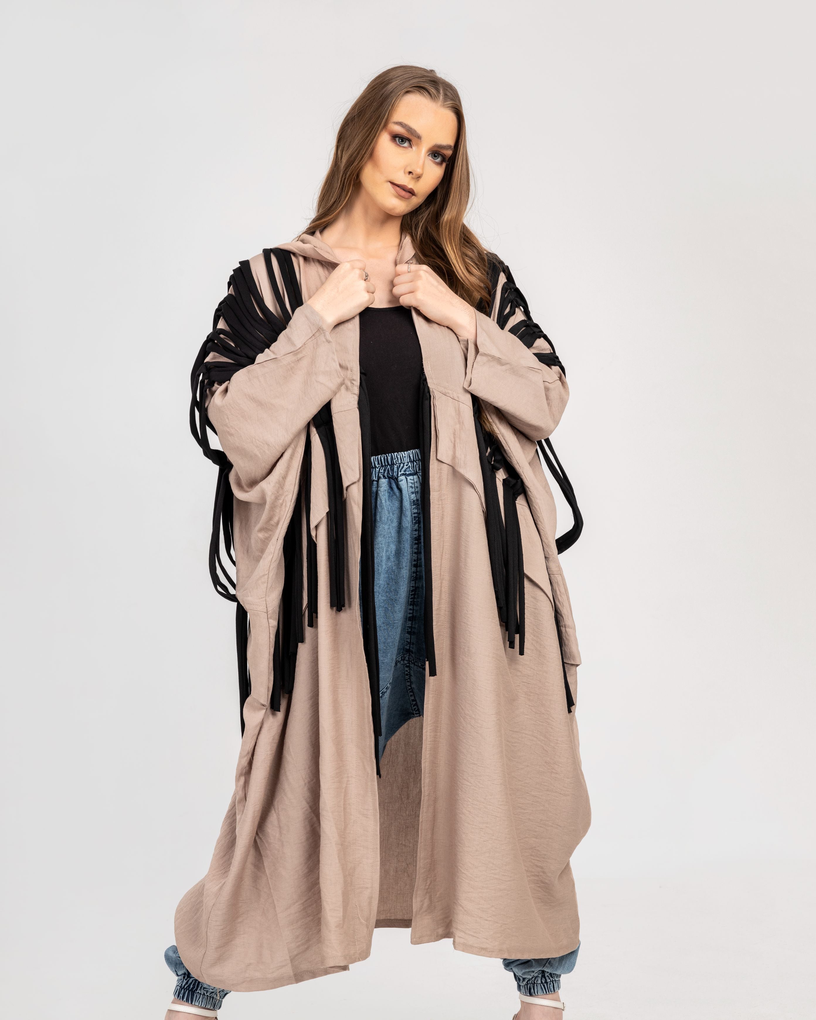 Beige Linen With Cotton Fringes Cardigan