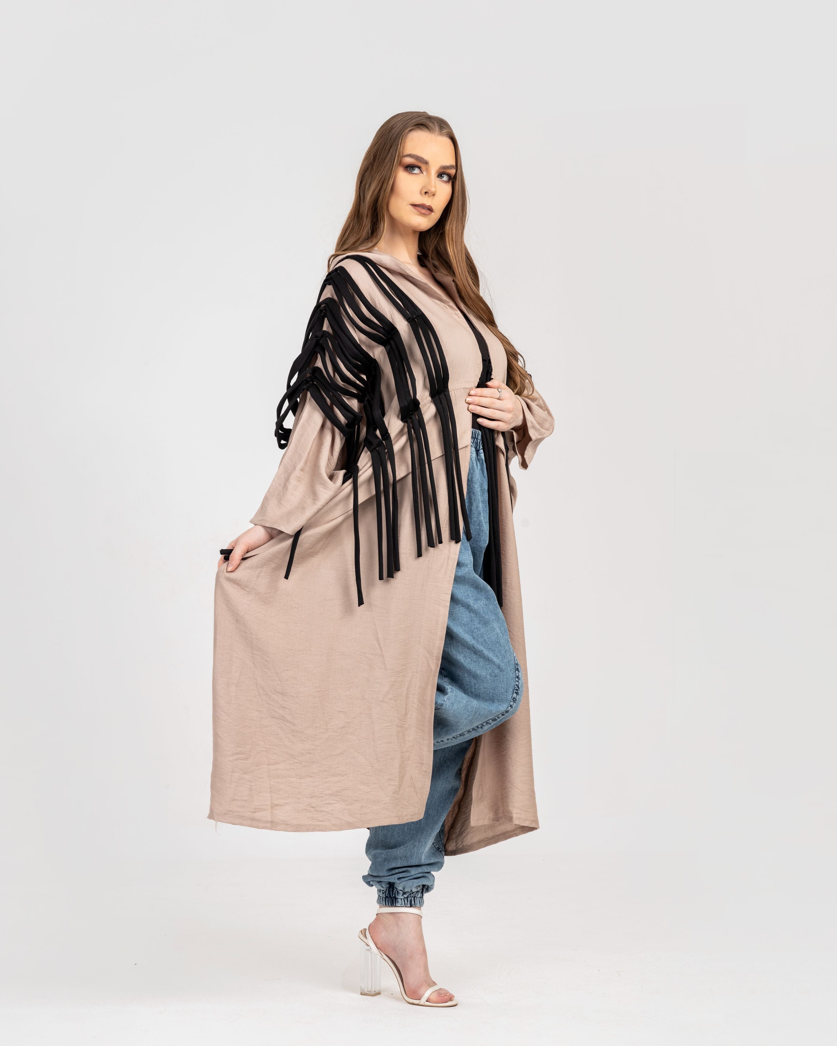 Beige Linen With Cotton Fringes Cardigan