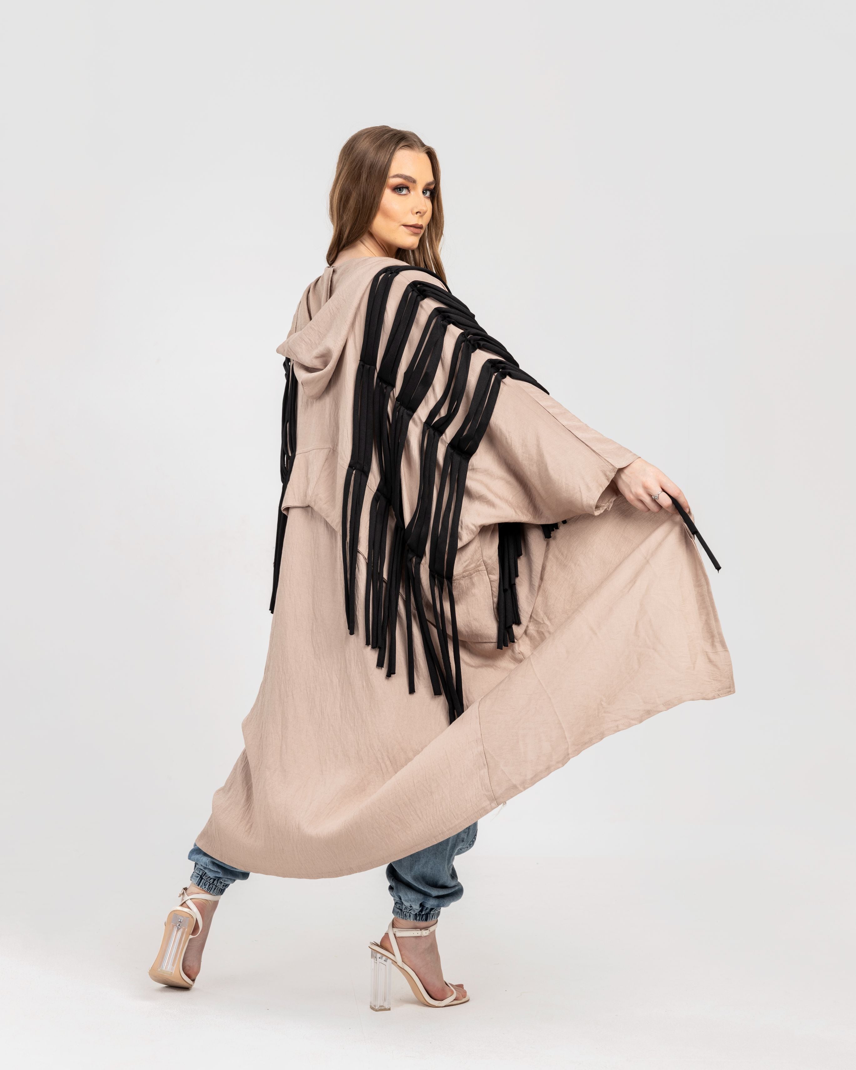 Beige Linen With Cotton Fringes Cardigan