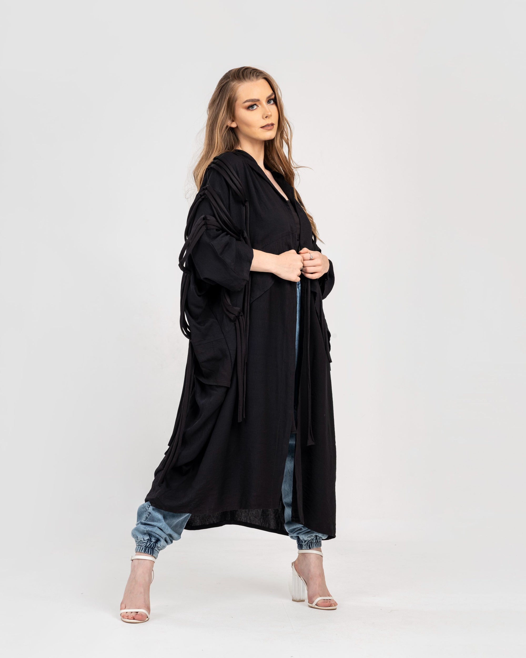 Black Fringes Linen Cardigan