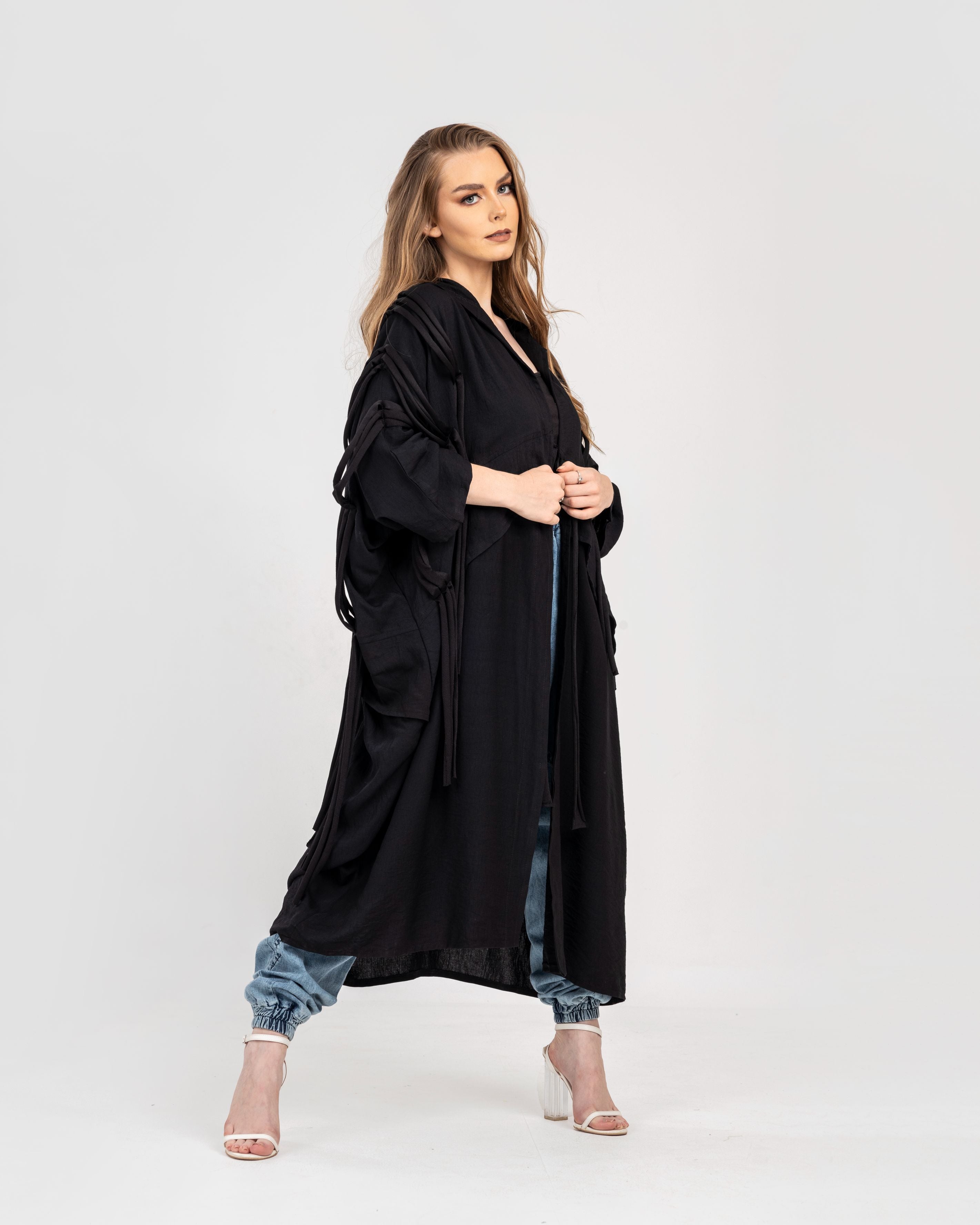Black Fringes Linen Cardigan