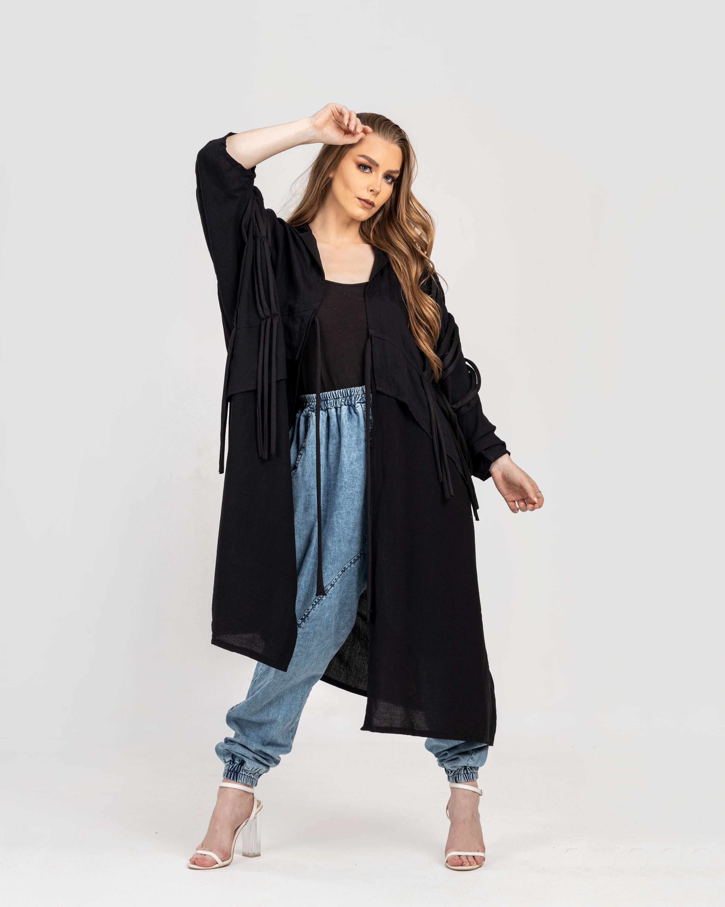 Black Fringes Linen Cardigan