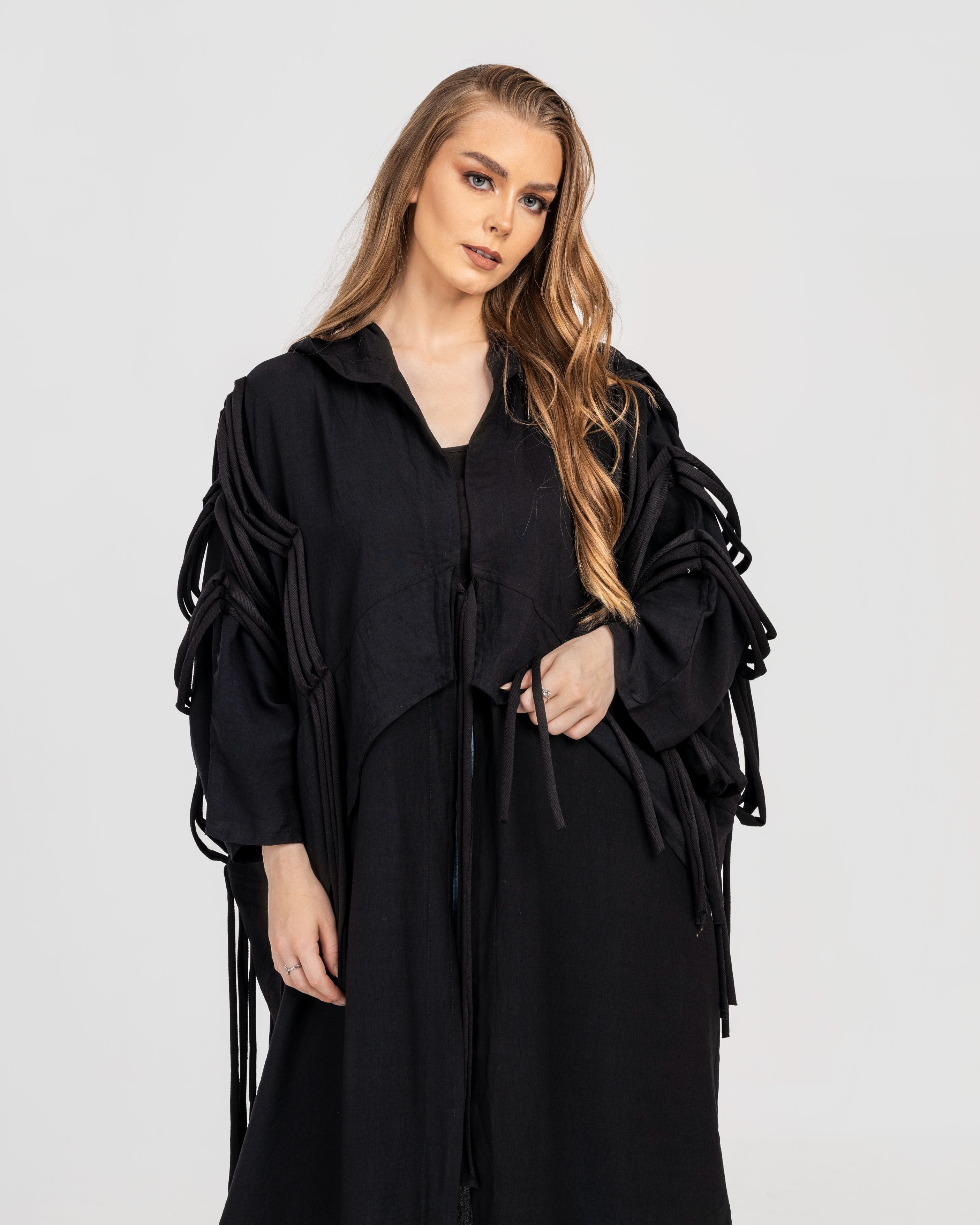 Black Fringes Linen Cardigan