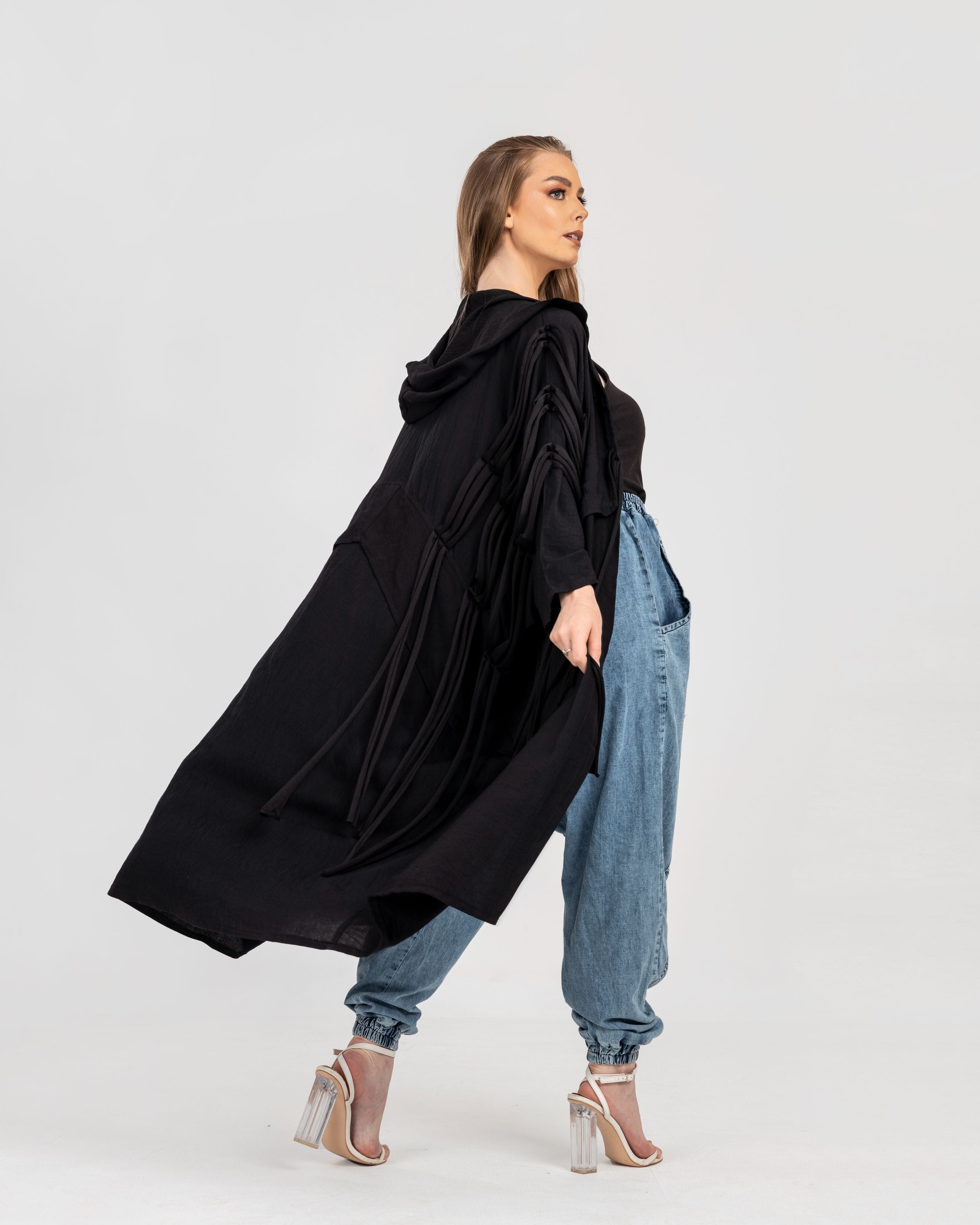 Black Fringes Linen Cardigan