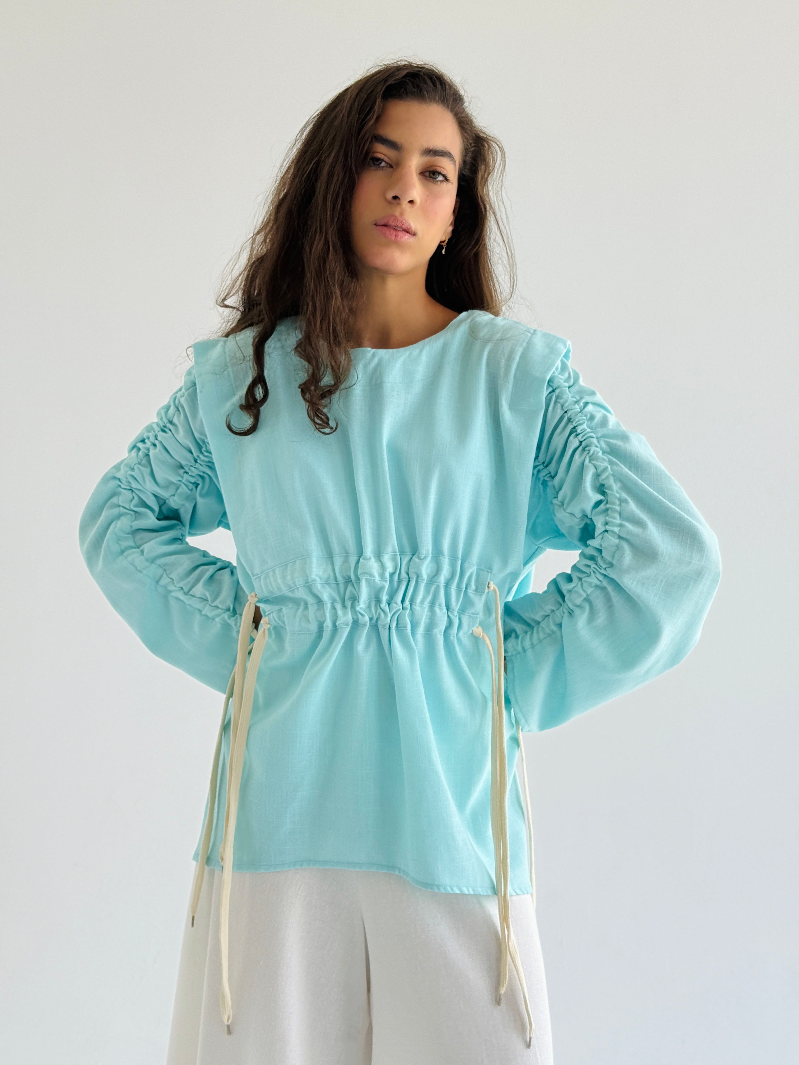 Pastel Blue  Double Drawstring Top