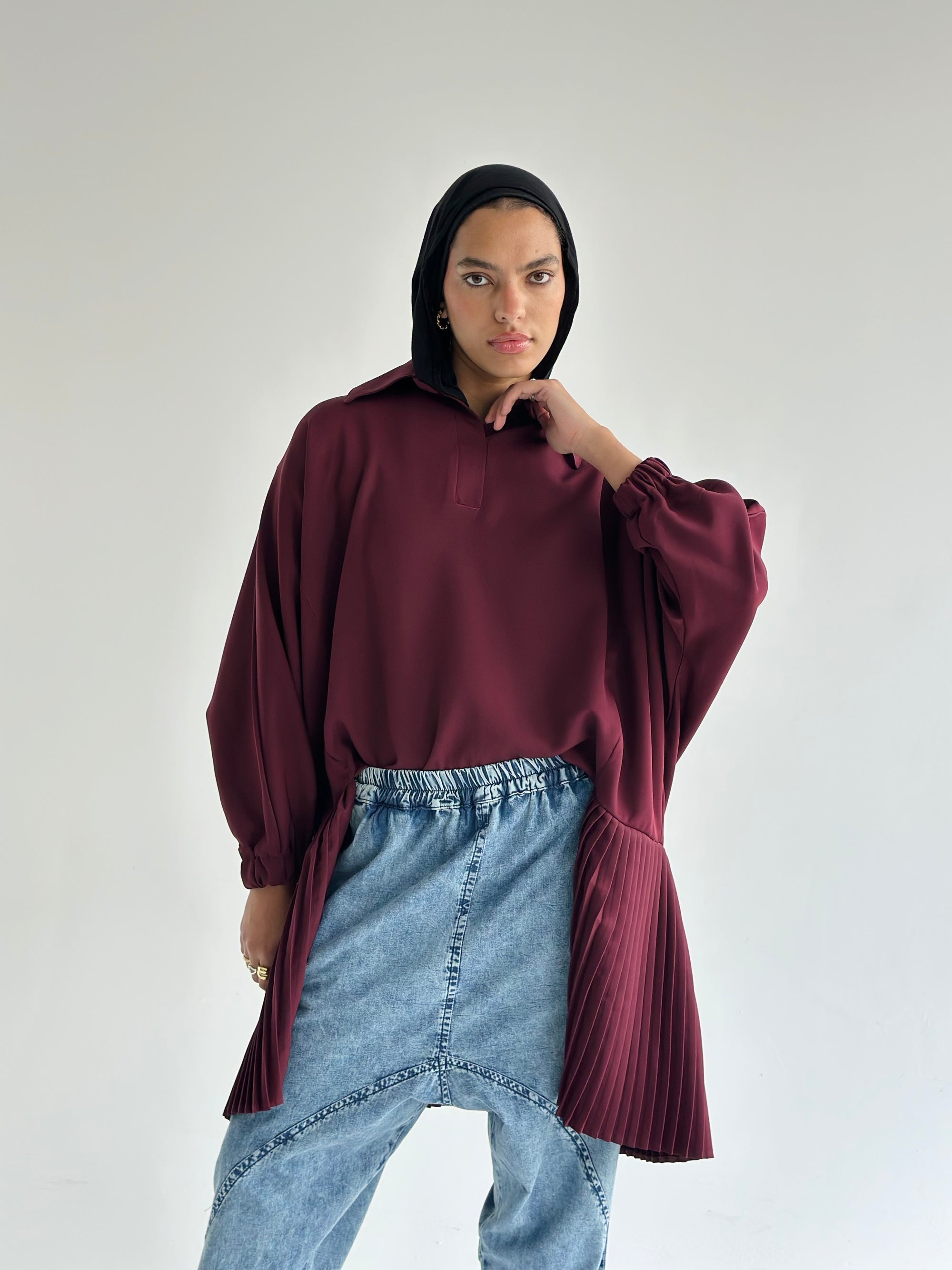Burgundy   Pleated Top
