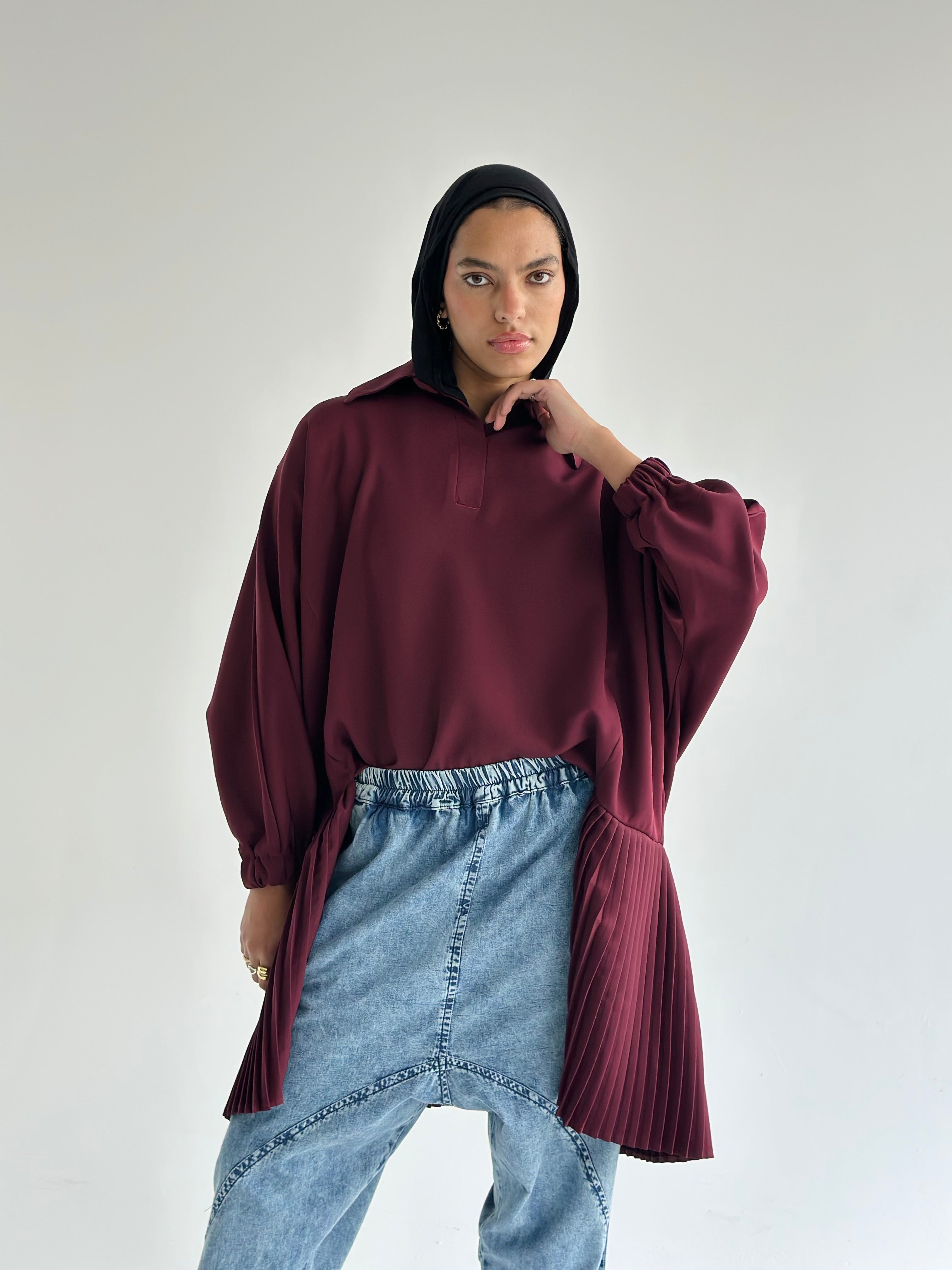 Burgundy   Pleated Top