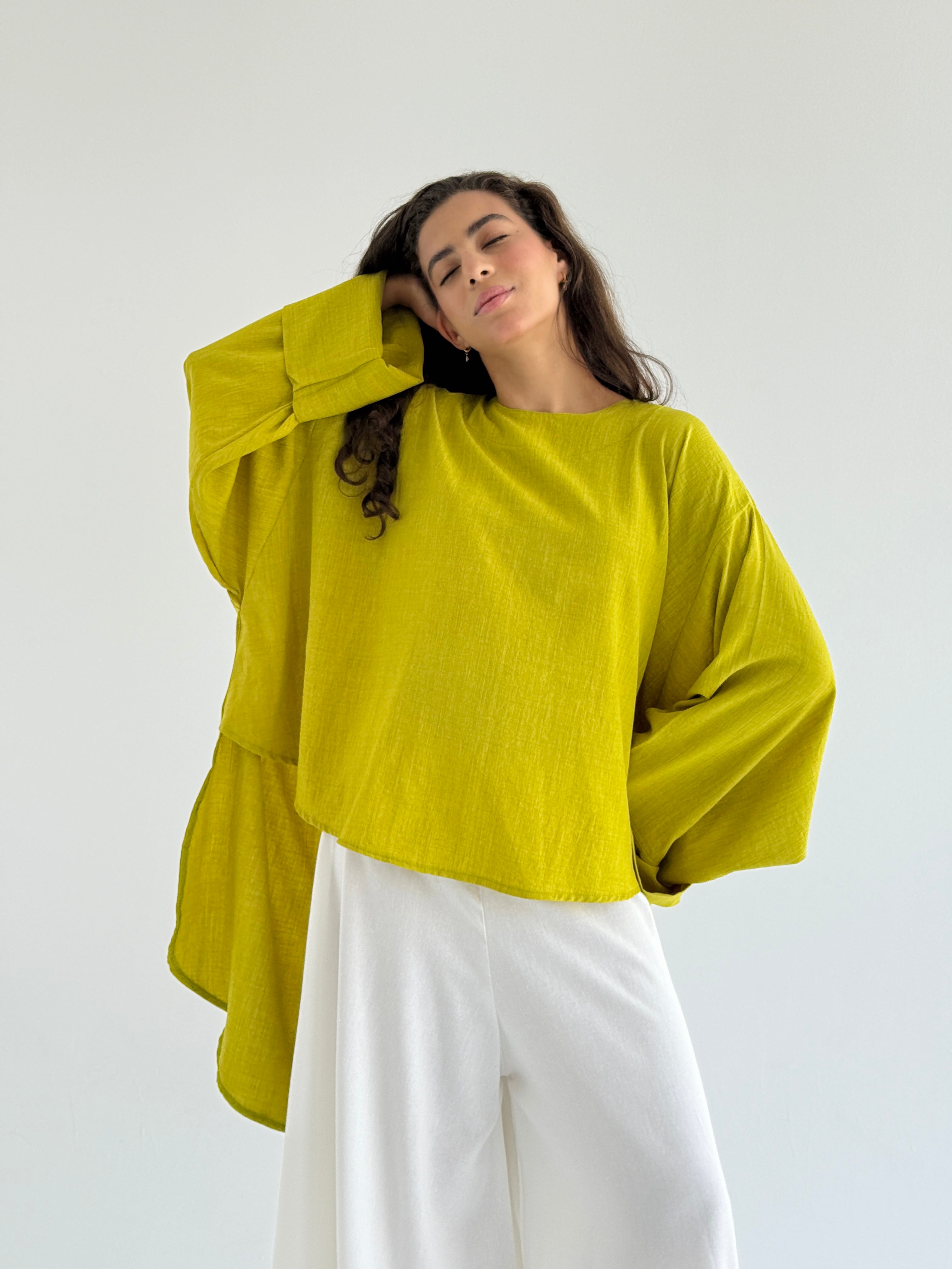 Lime High Low Linen Top
