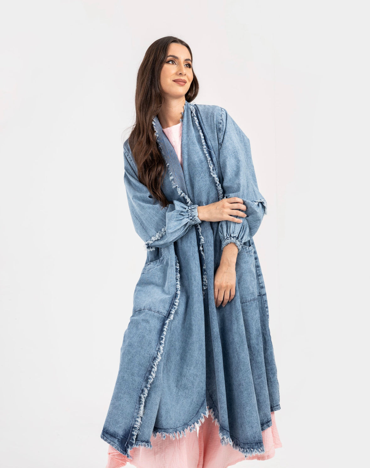 トップス Denim Jun Suburn Ink Washed Cardigan Blue Fringes Denim Cardigan – Theyab