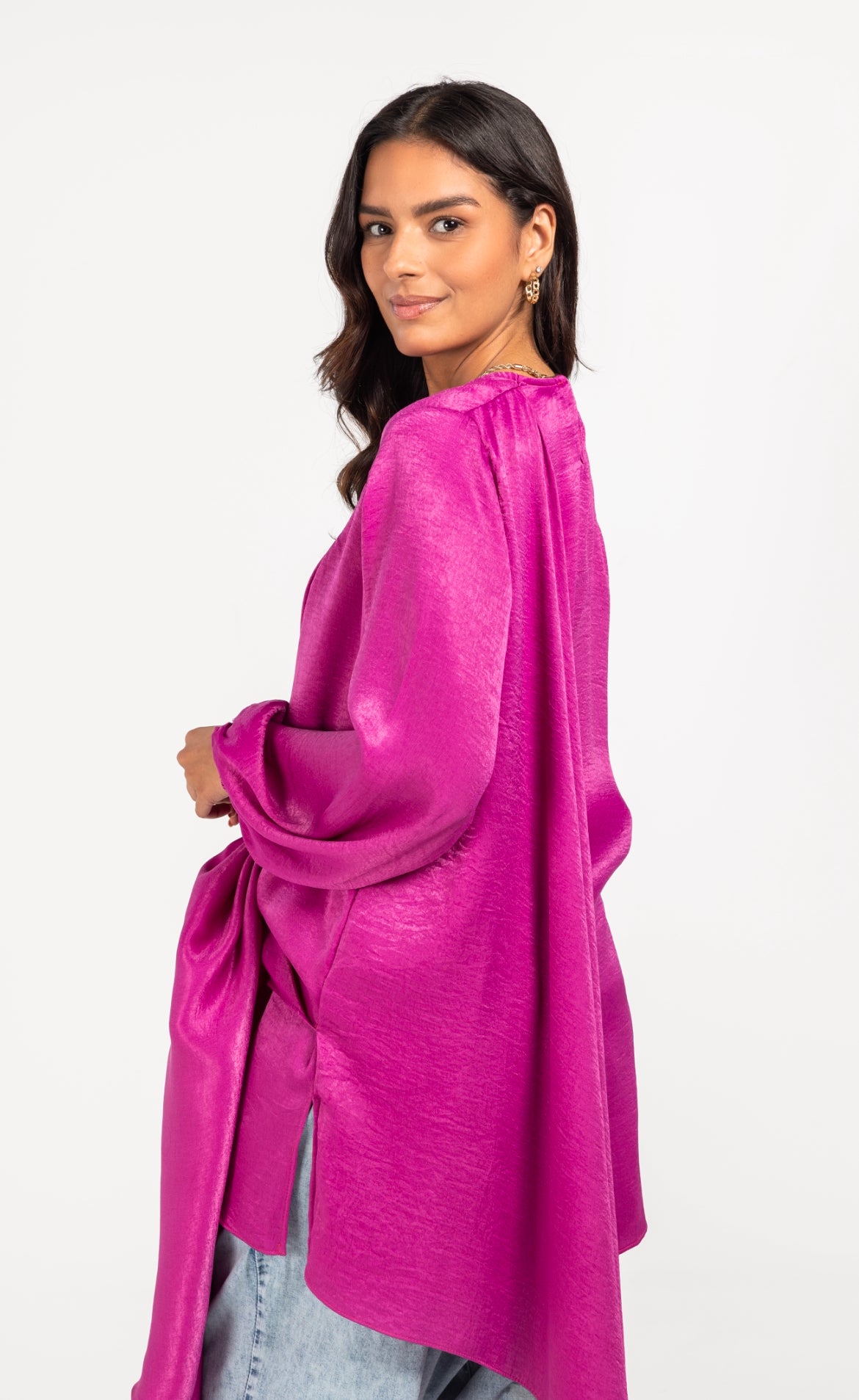 Hot Pink Satin Layered Shirt