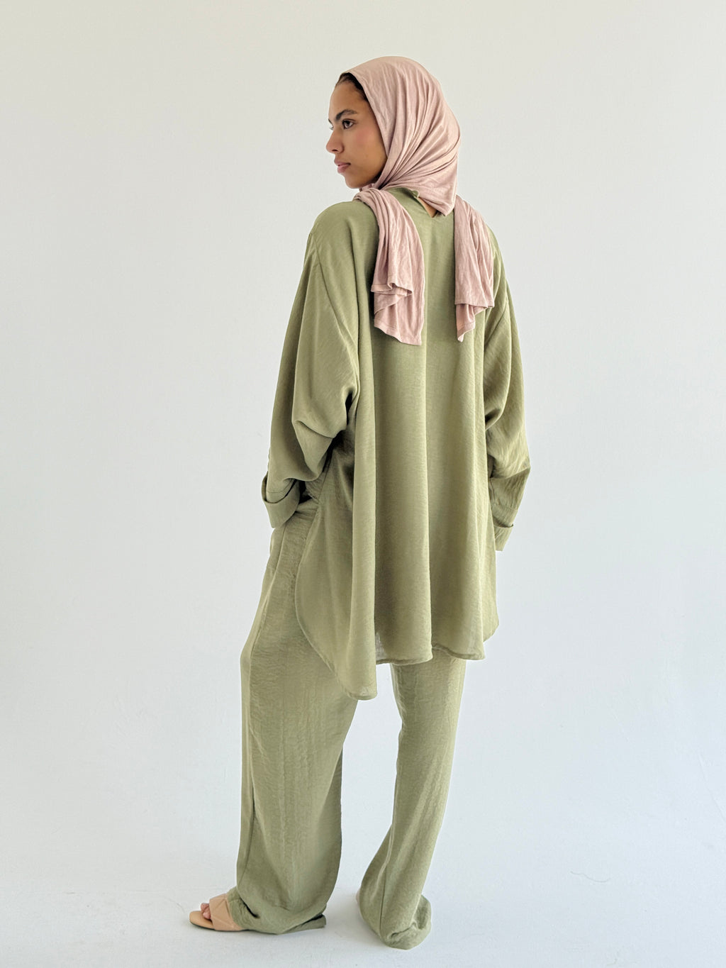 Olive High Low Linen Set