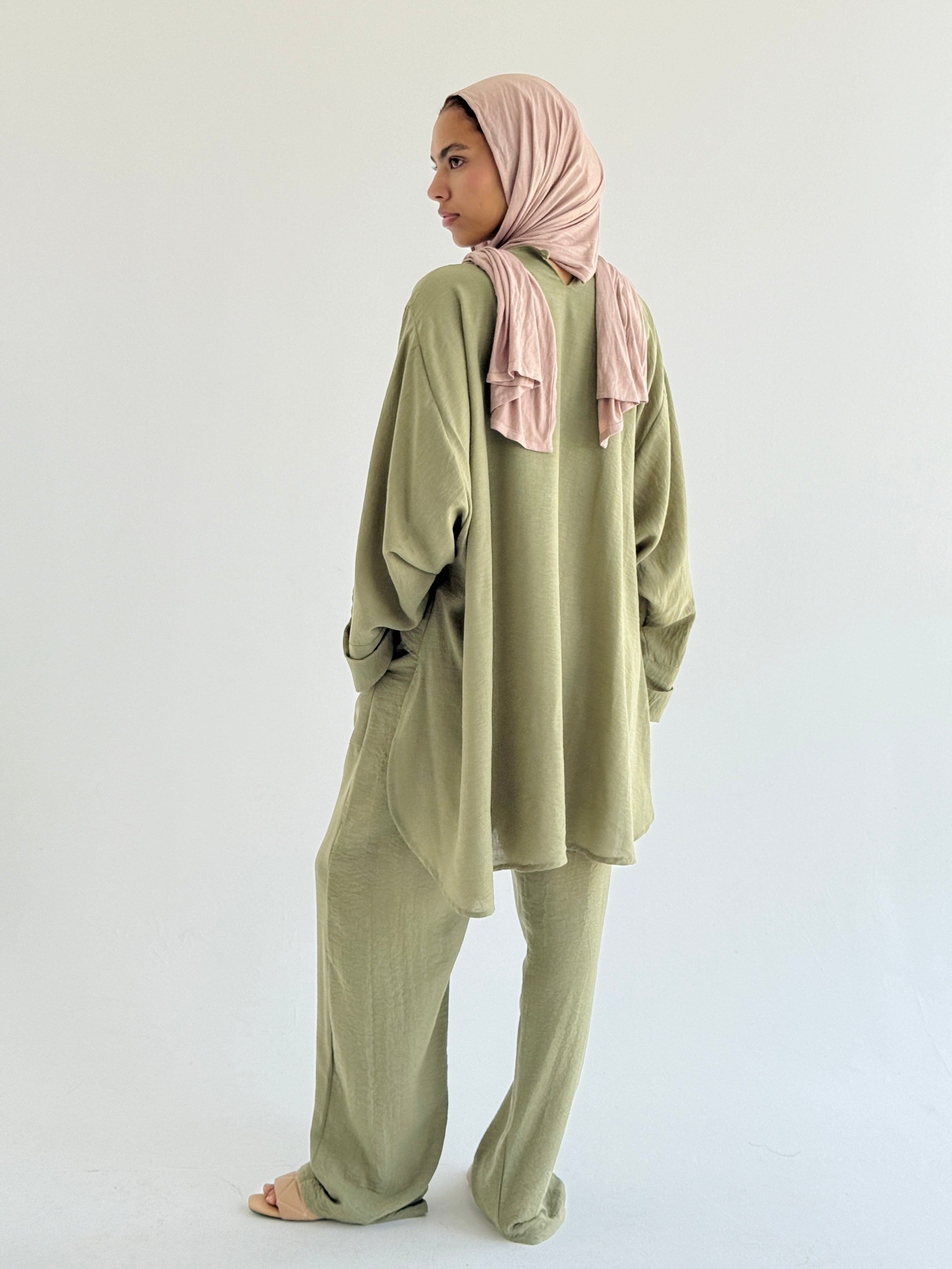 Olive High Low Linen Set