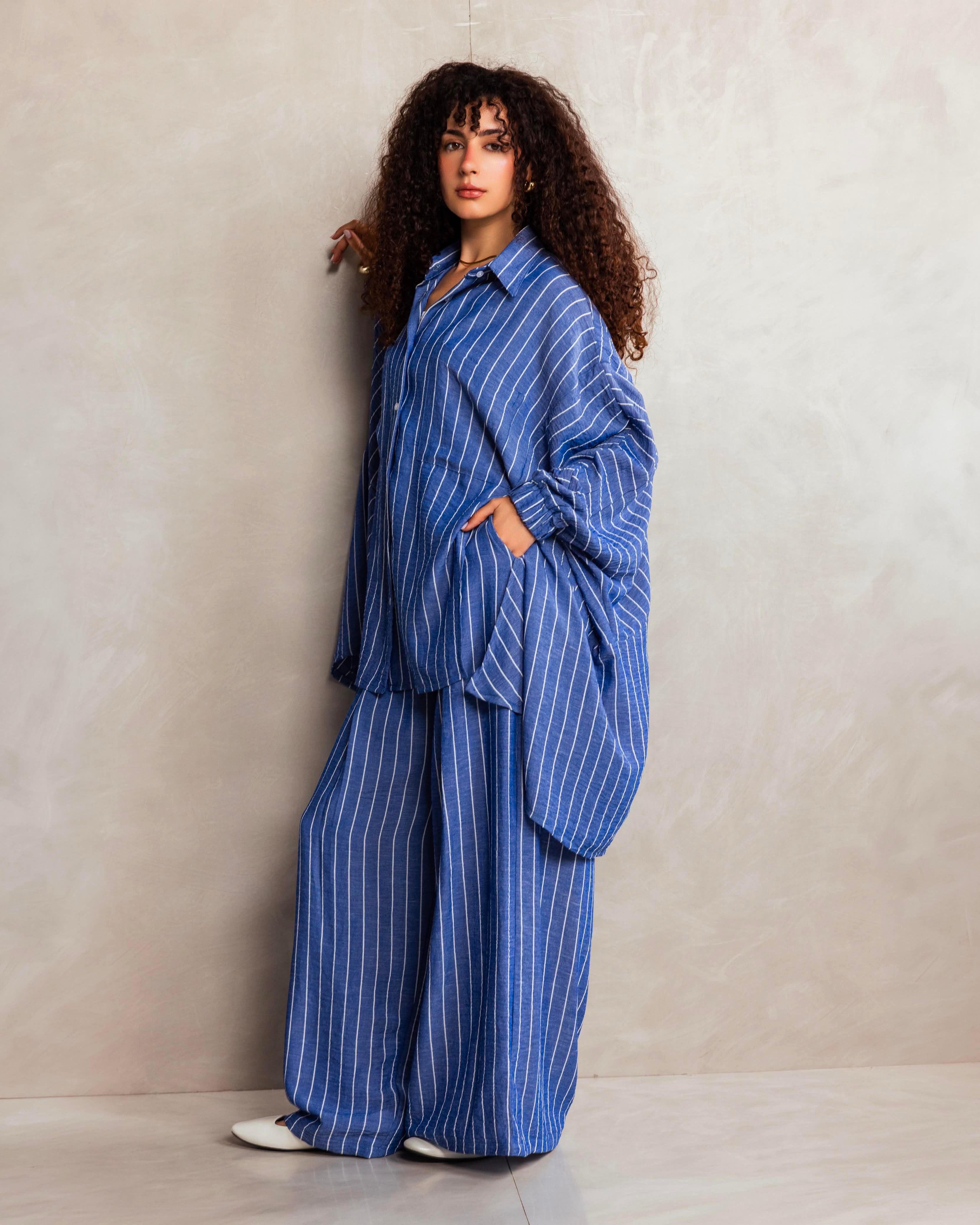Blue Linen Lined Set