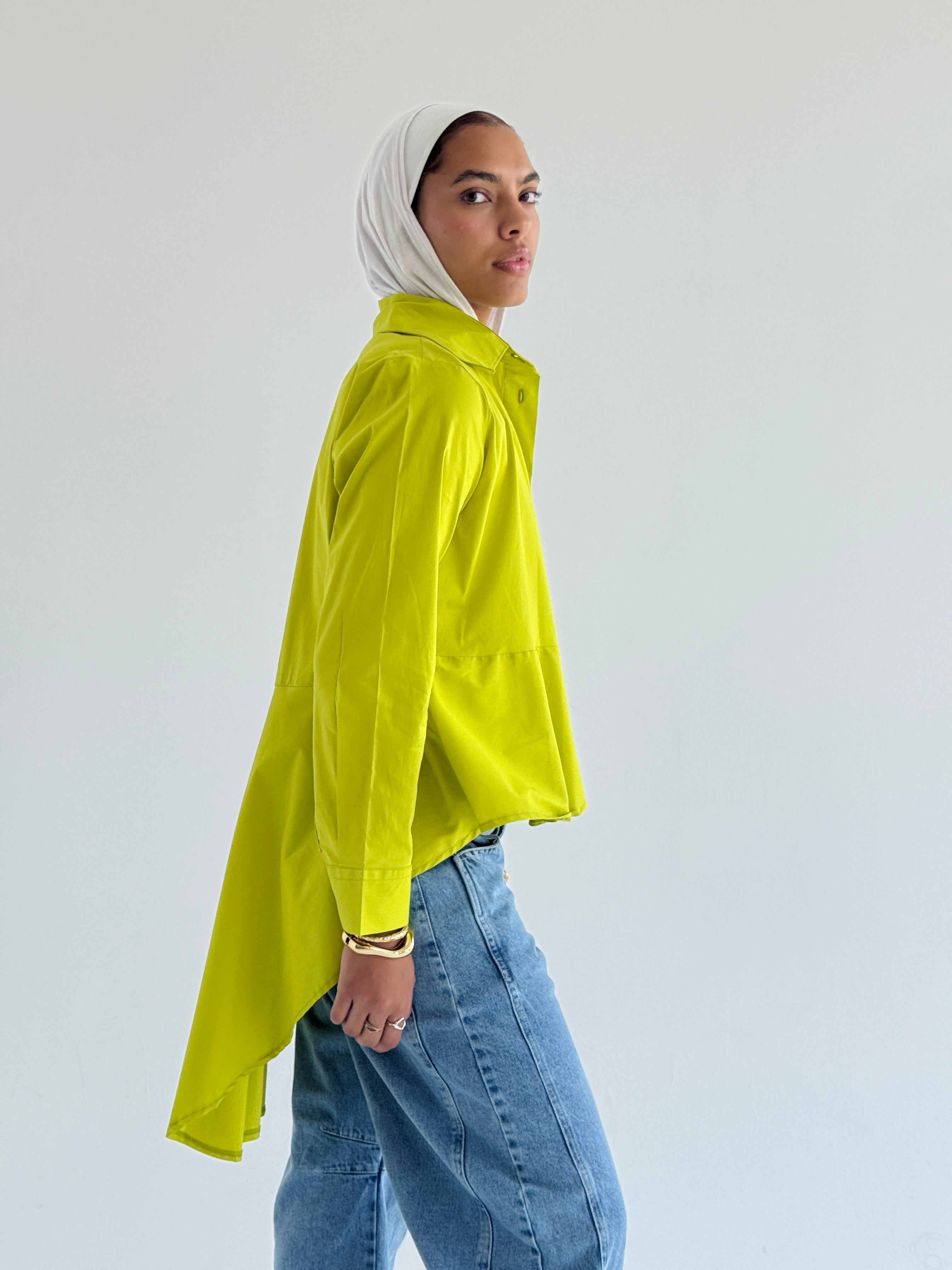 Lime Round Ruffled Poplin Shirt