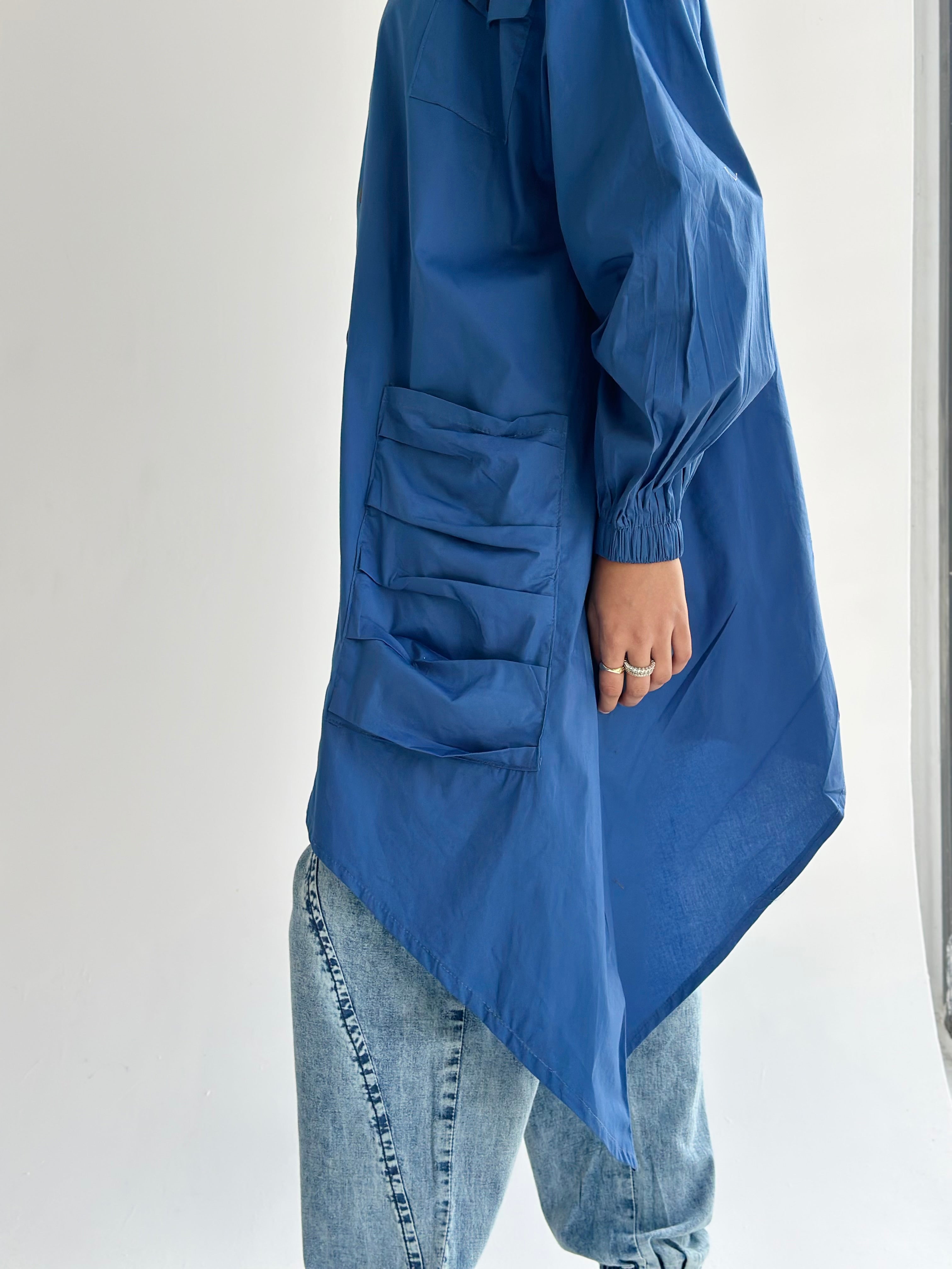 Blue Big Pockets Poplin Shirt