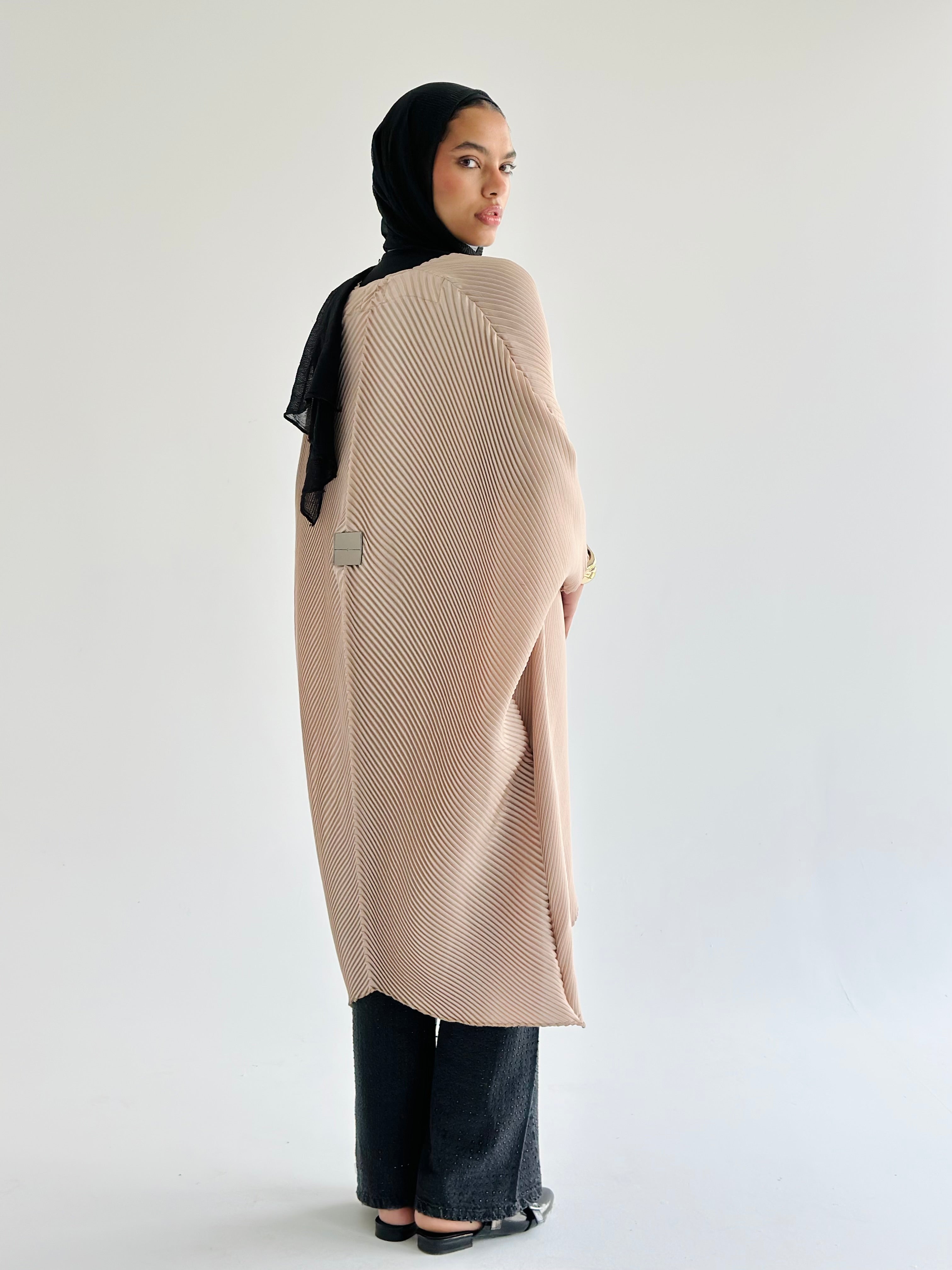 Shimmery Beige Pleated Cardigan