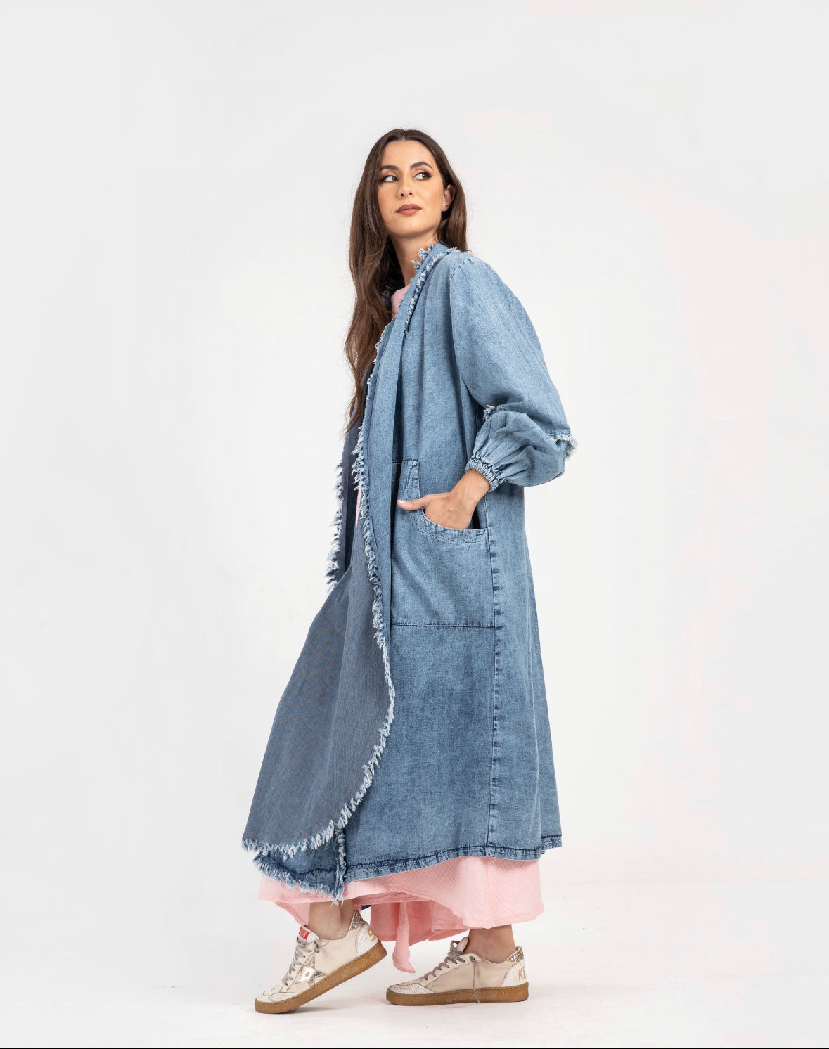 Blue  Fringes Denim Cardigan
