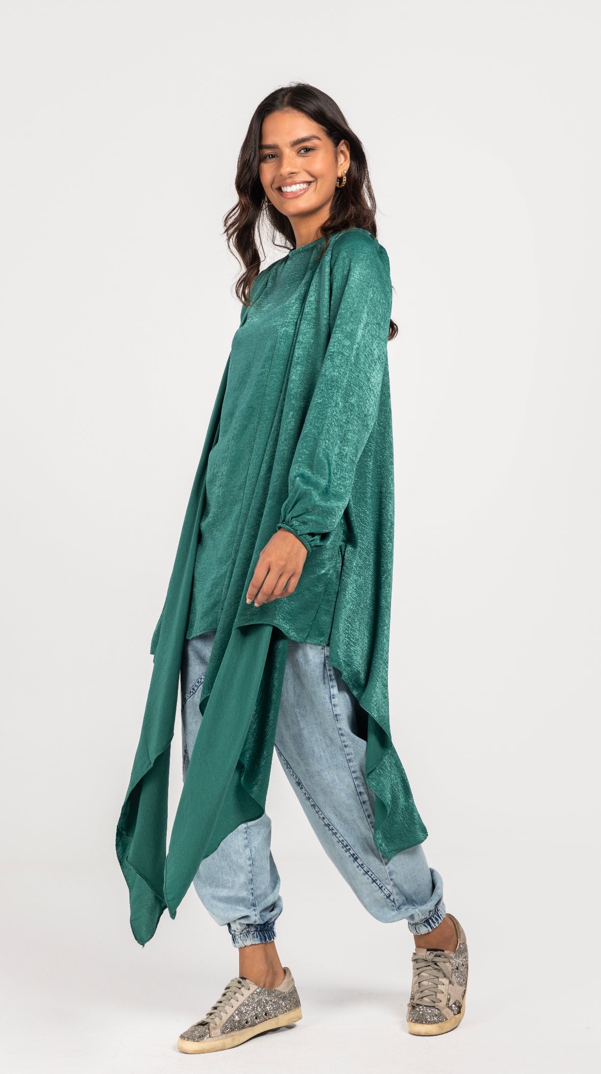 Green Satin Layered Shirt