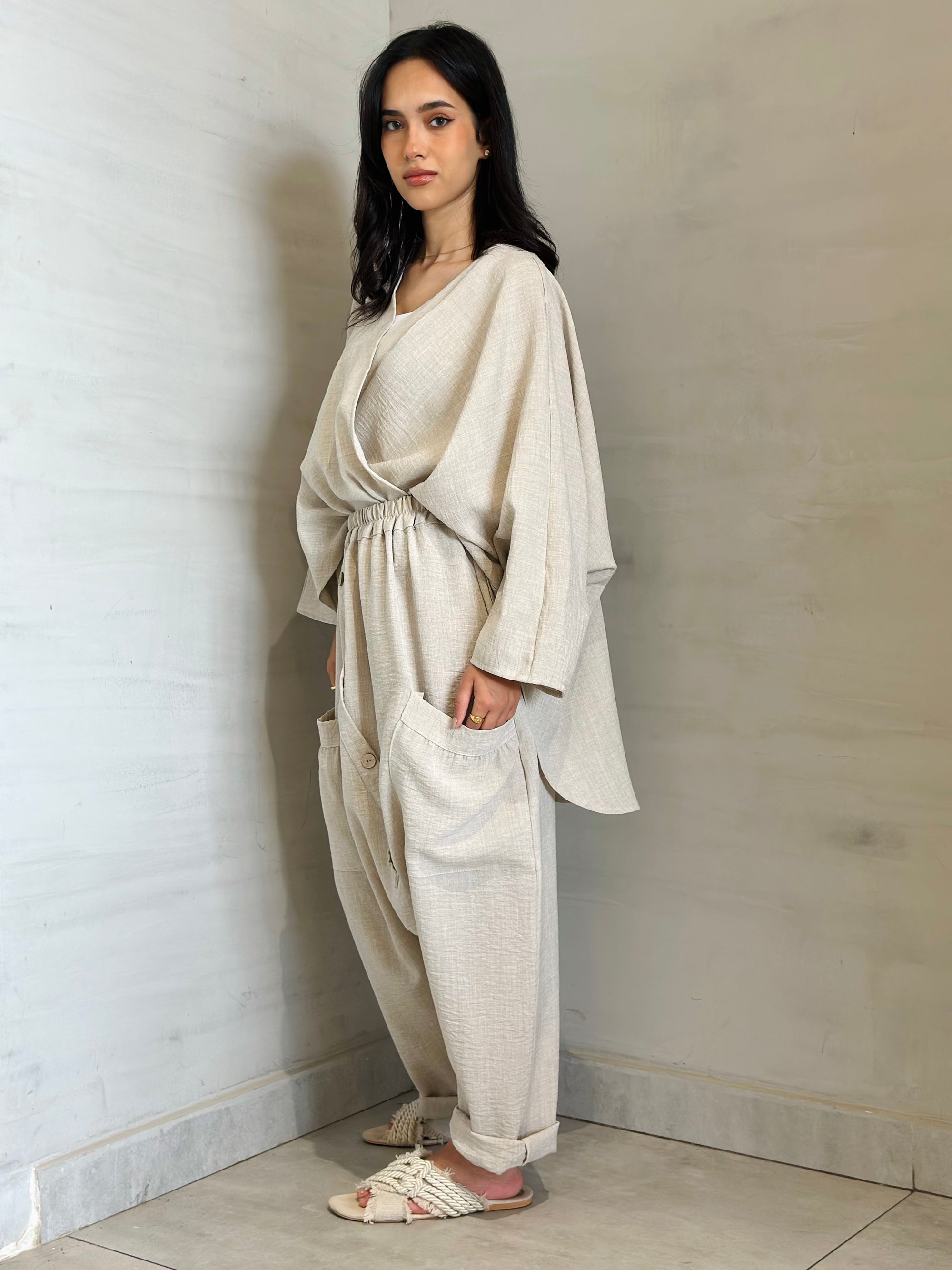 Greige Linen Harem Set