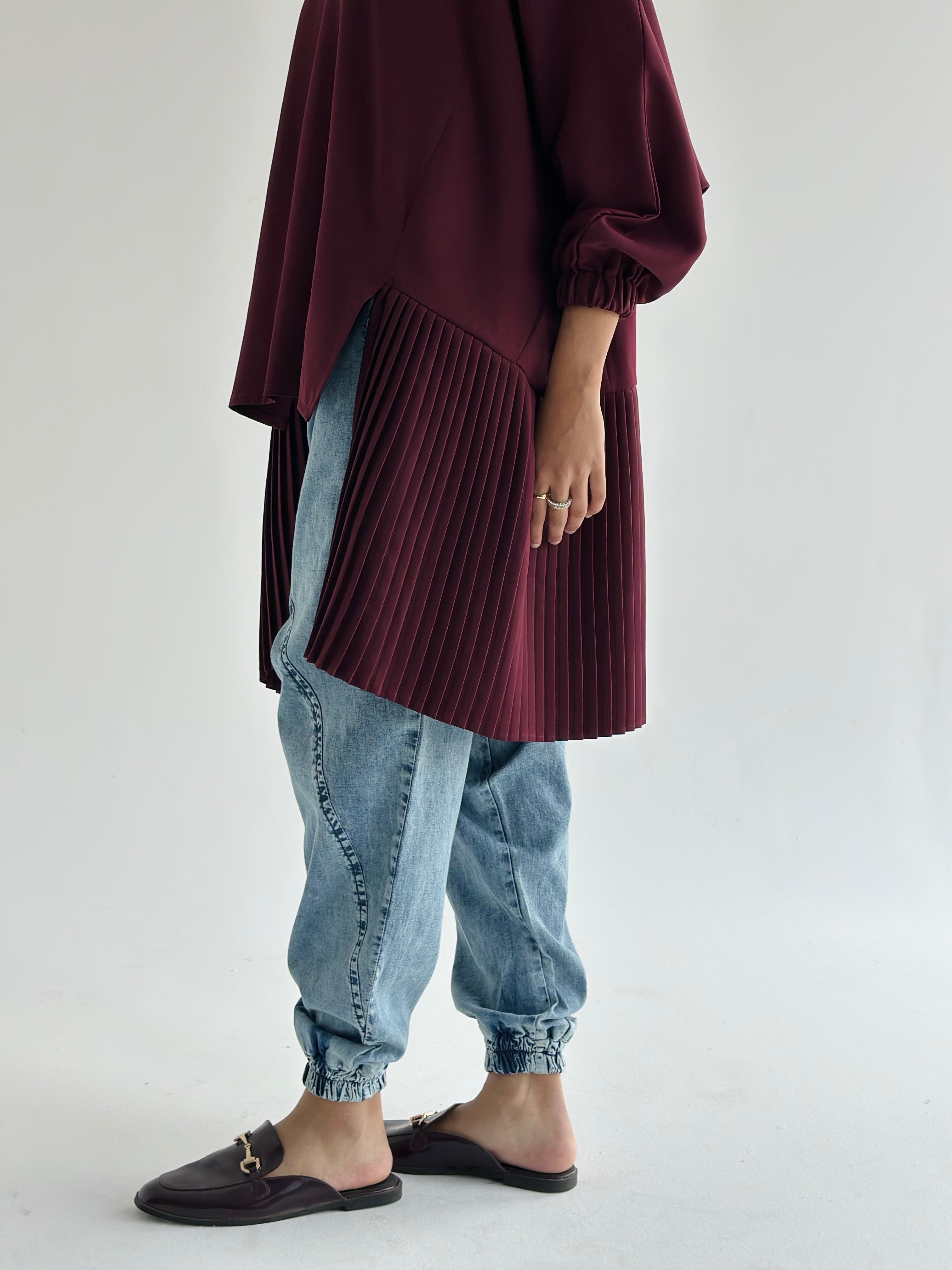 Burgundy   Pleated Top