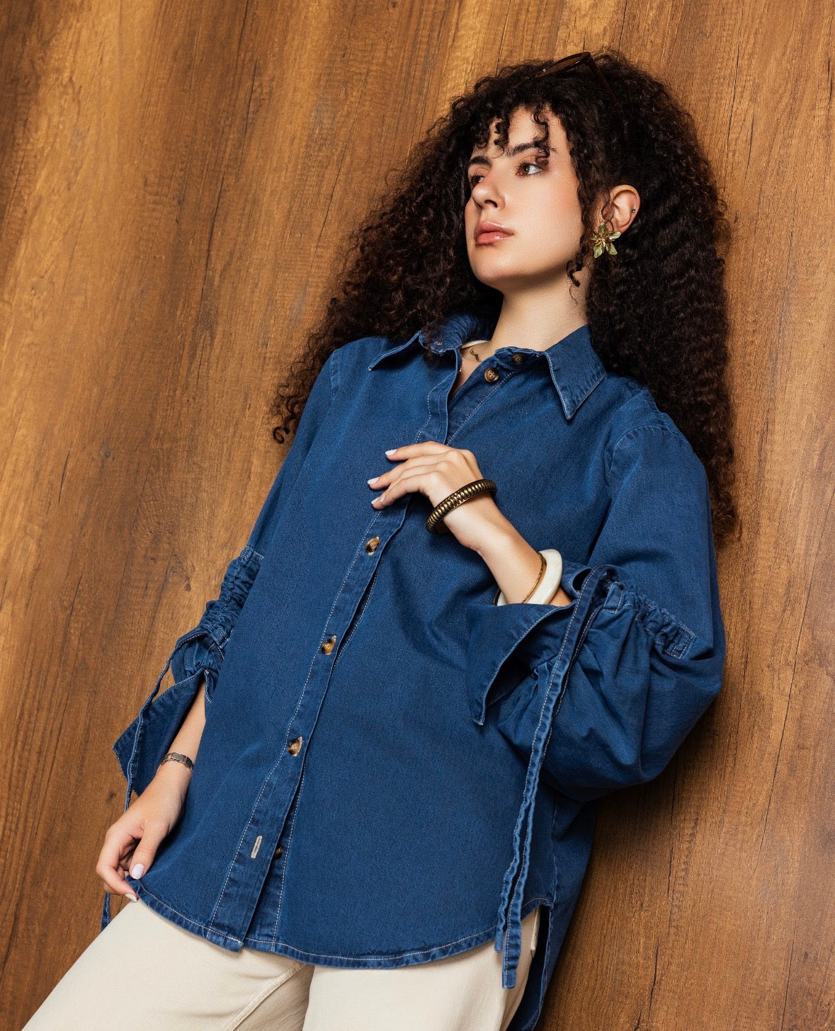 Drawstring Denim Shirt