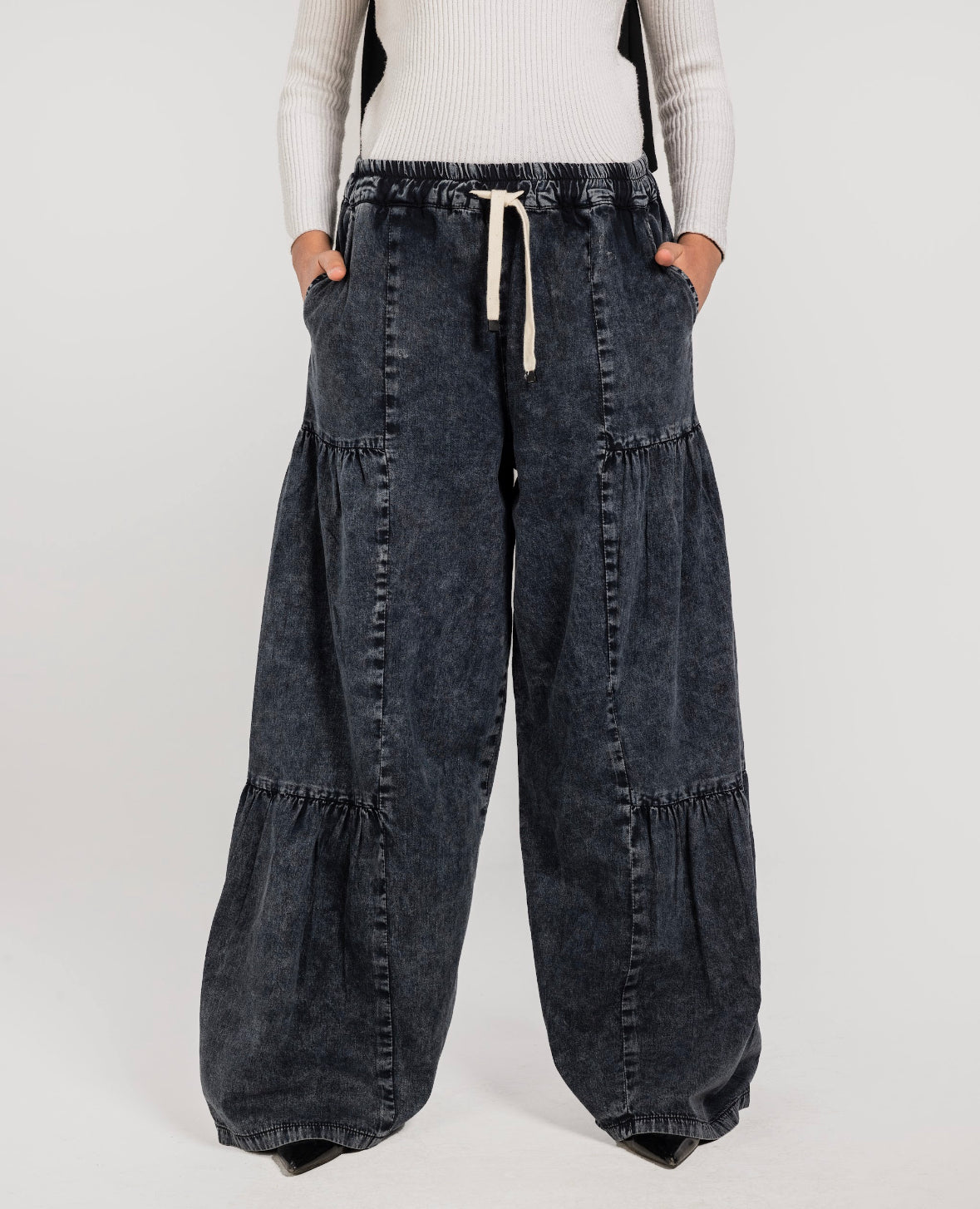 Washed Black Roadside Wide Leg Denim Pants