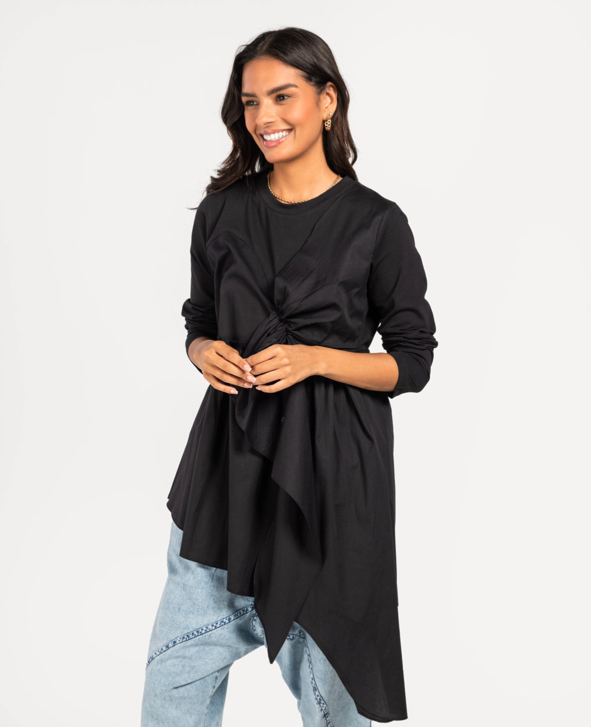 Black Cotton x Black Poplin Layered Top