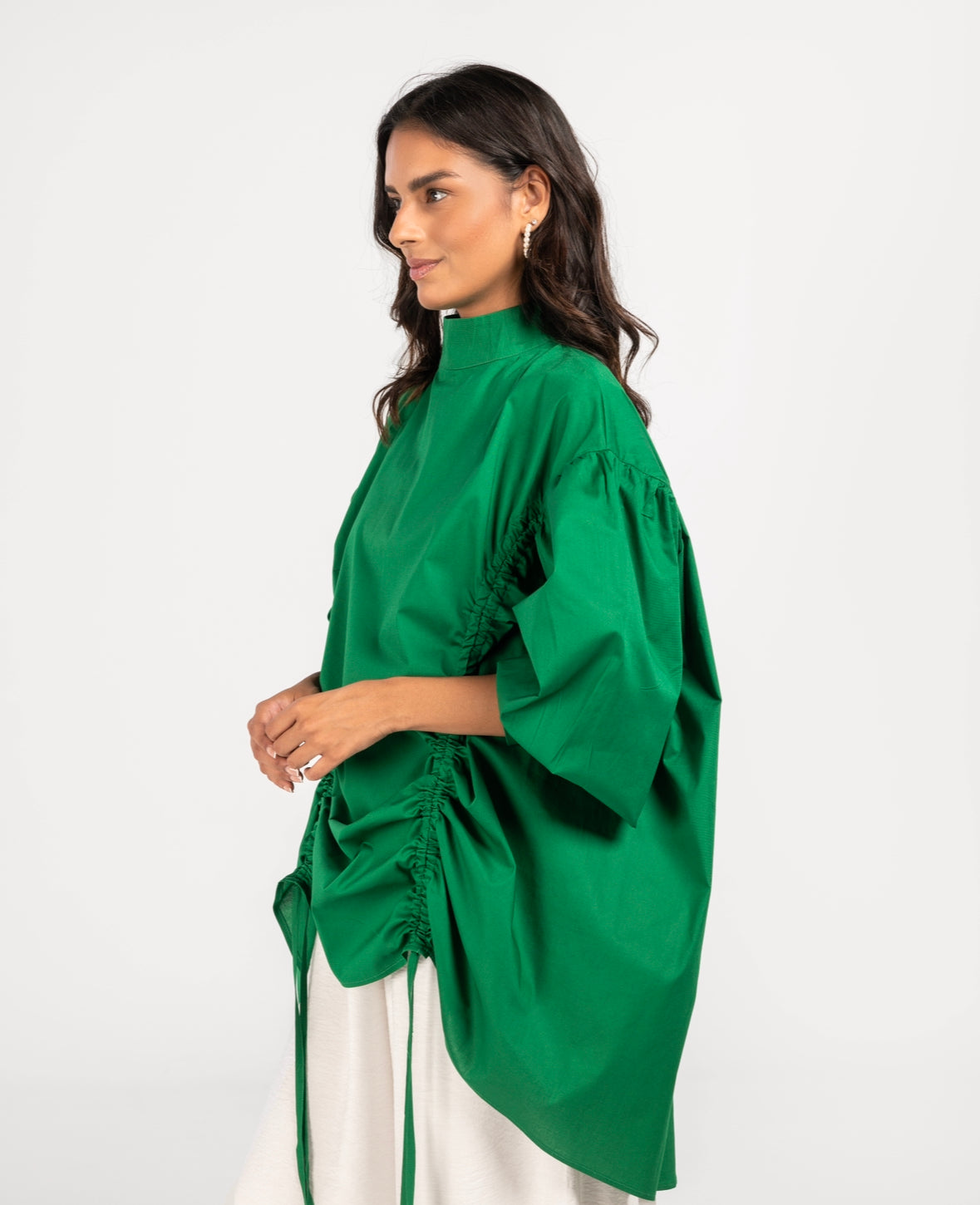 Green Drawstring Poplin Shirt