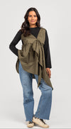 Black Cotton x Olive Poplin Layered Top