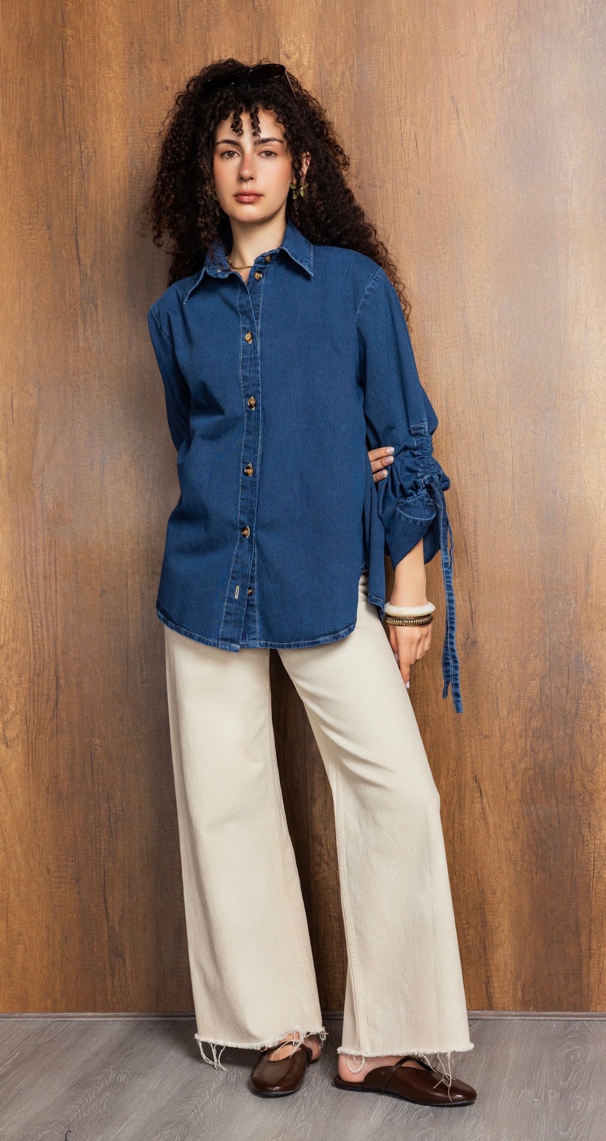 Drawstring Denim Shirt
