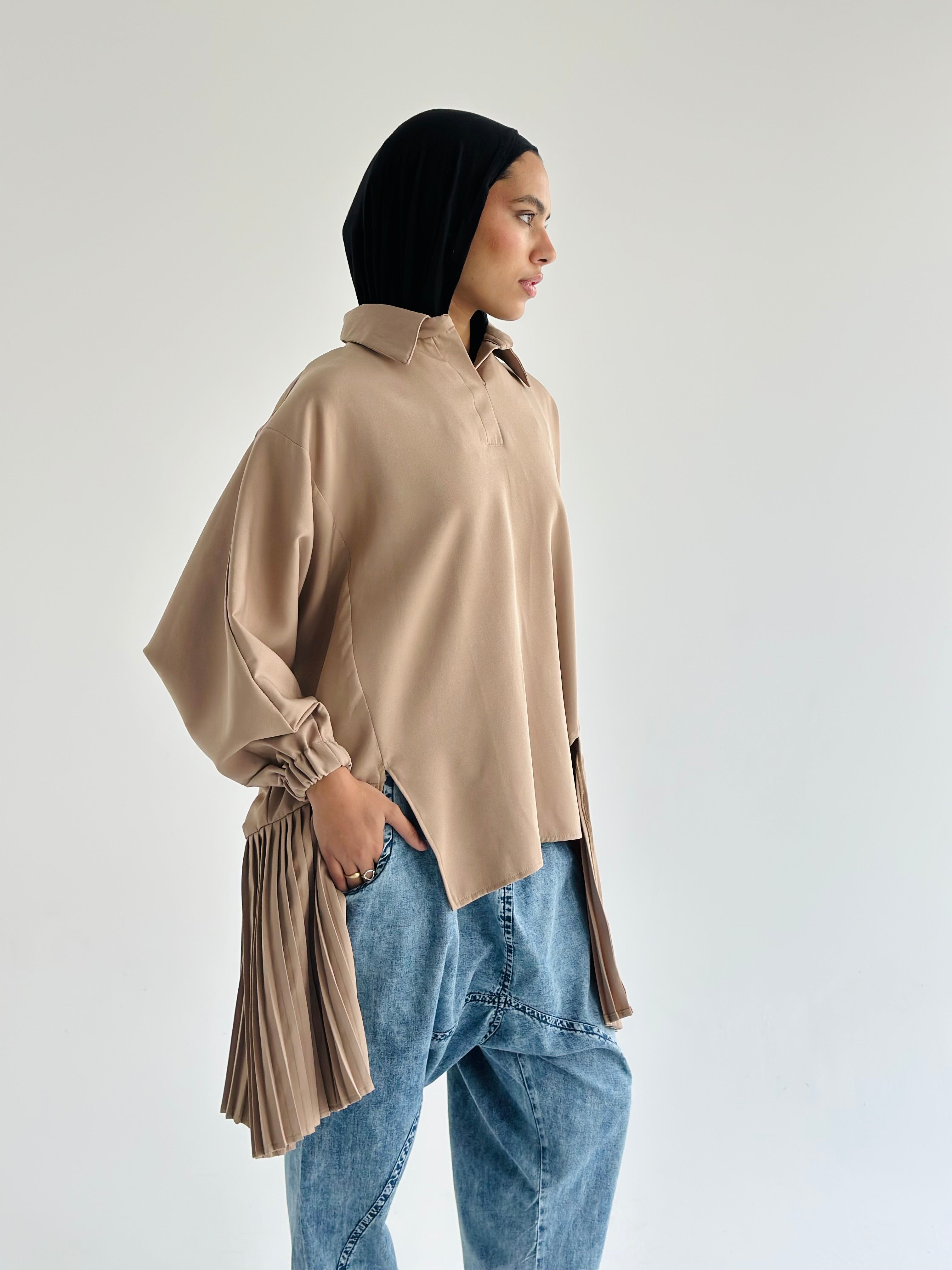 beige Pleated Top